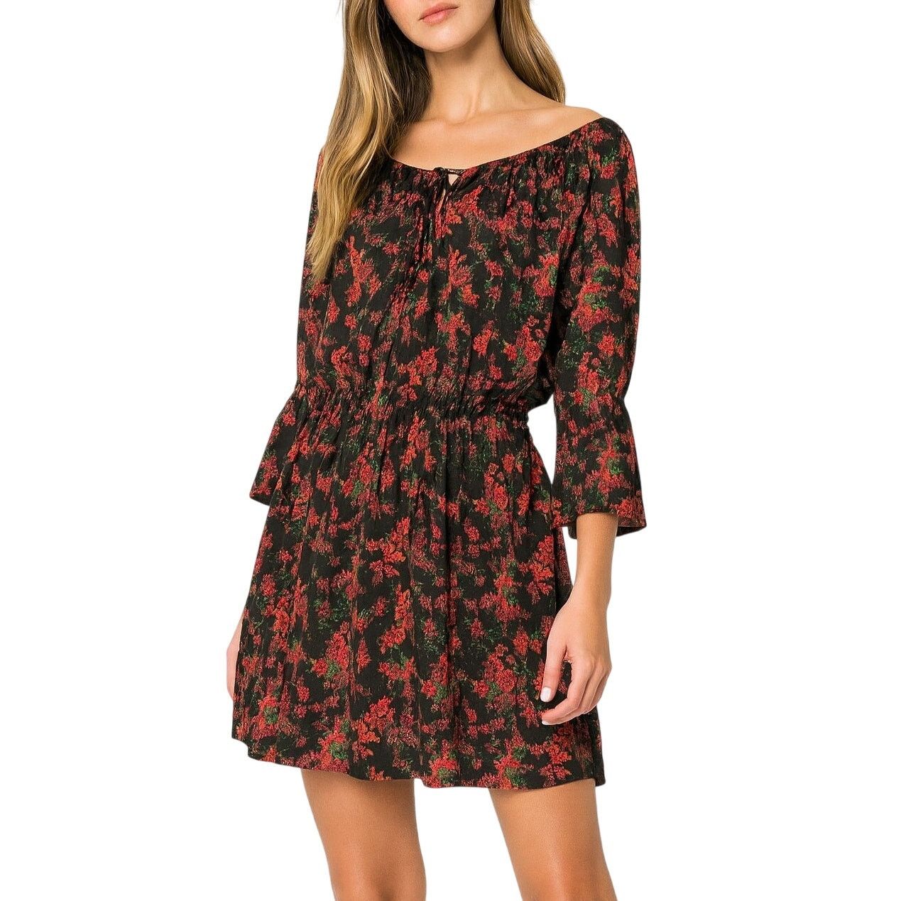 BB Dakota BB Dakota Black Red Floral Bell Sleeve Dress Medium Size M / US 6-8 / IT 42-44 - 1 Thumbnail