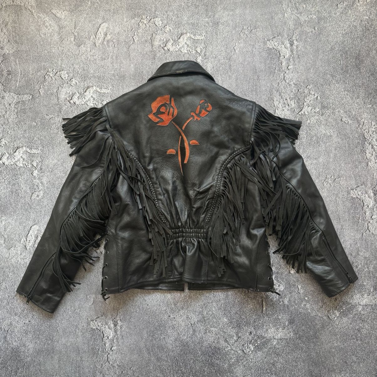 Vintage Fringe Rose Leather Jacket Size US M / EU 48-50 / 2 - 1 Thumbnail
