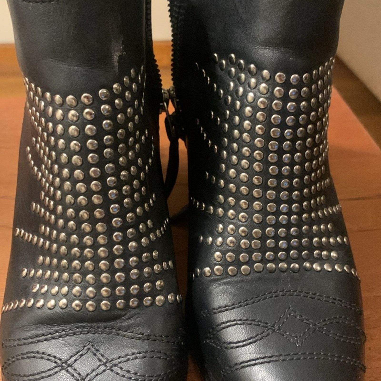 Vintage Sole Child black all leather ankle booties moto,silver studs Size US 7.5 / IT 37.5 - 14 Thumbnail