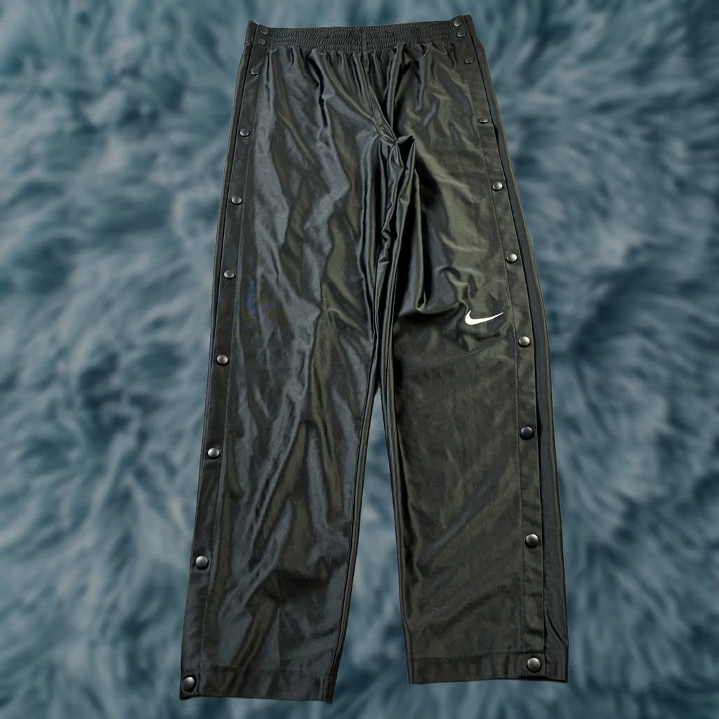 Nike VINTAGE Nike Pants Mens M Black Tear Away Shiny Dazzle Y2K Snap On Track Pants Size US 31 - 1 Thumbnail