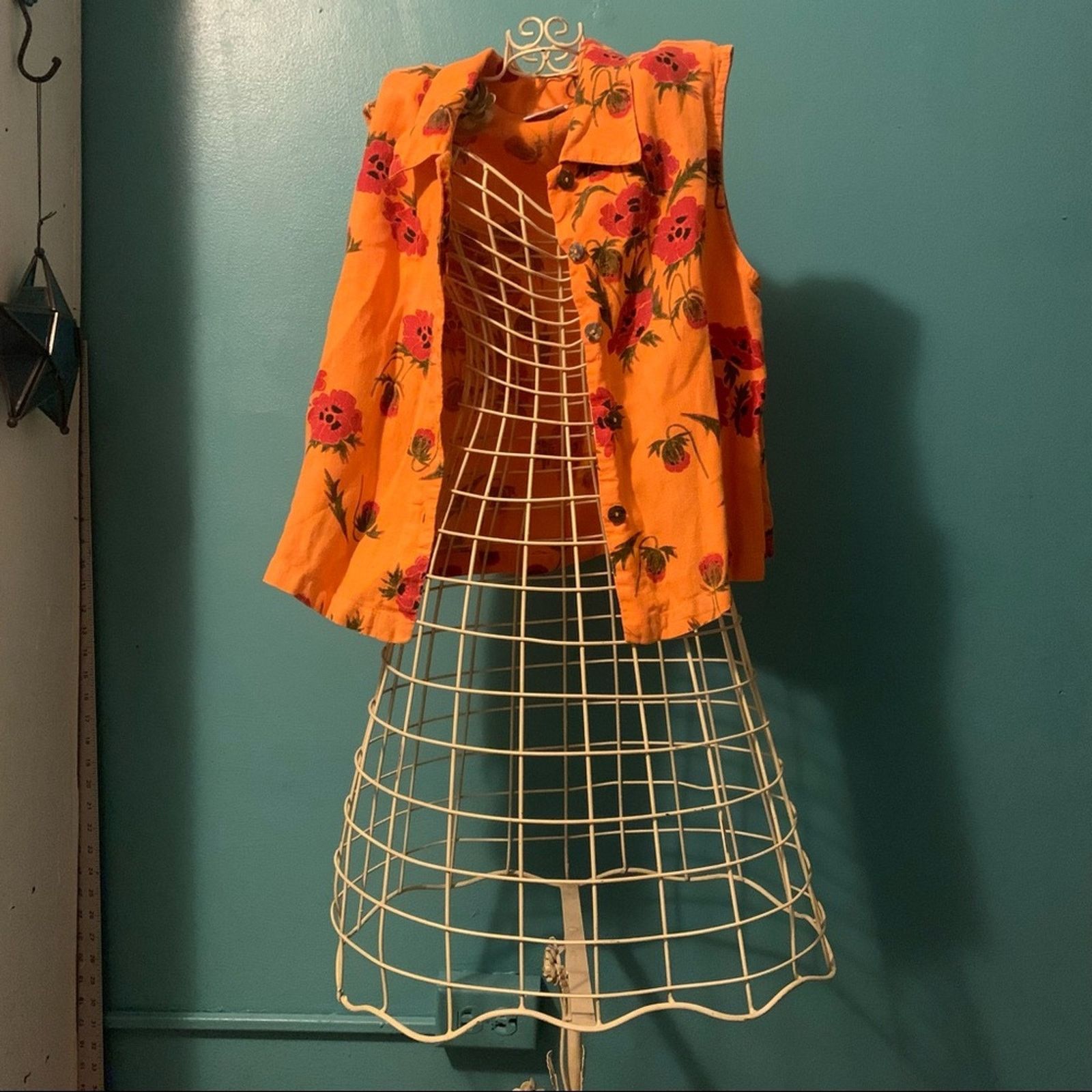 Vintage VTG click orange floral sleeveless Button Up Blouse m Size M / US 6-8 / IT 42-44 - 3 Thumbnail