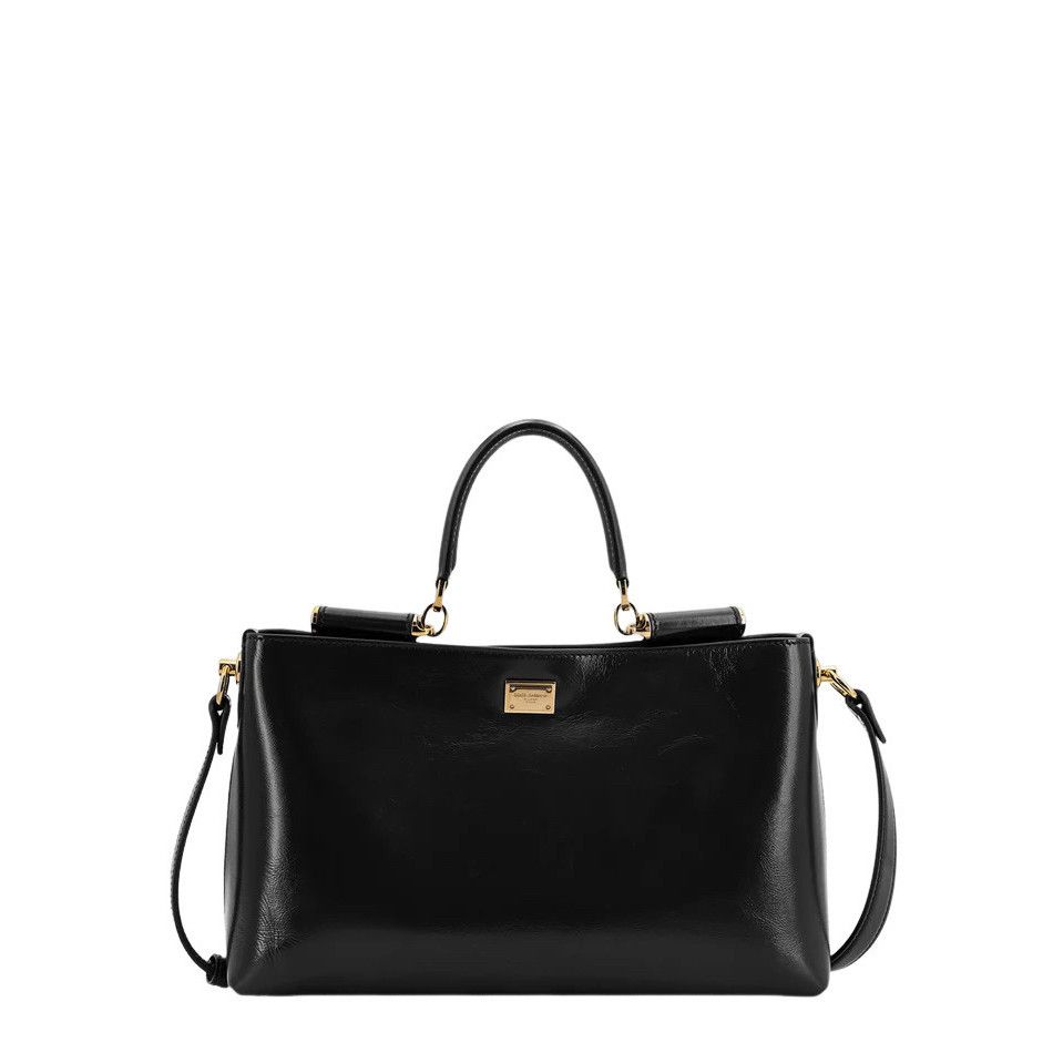 DOLCE & GABBANA Vittoria Black Leather Top Handle Bag New &