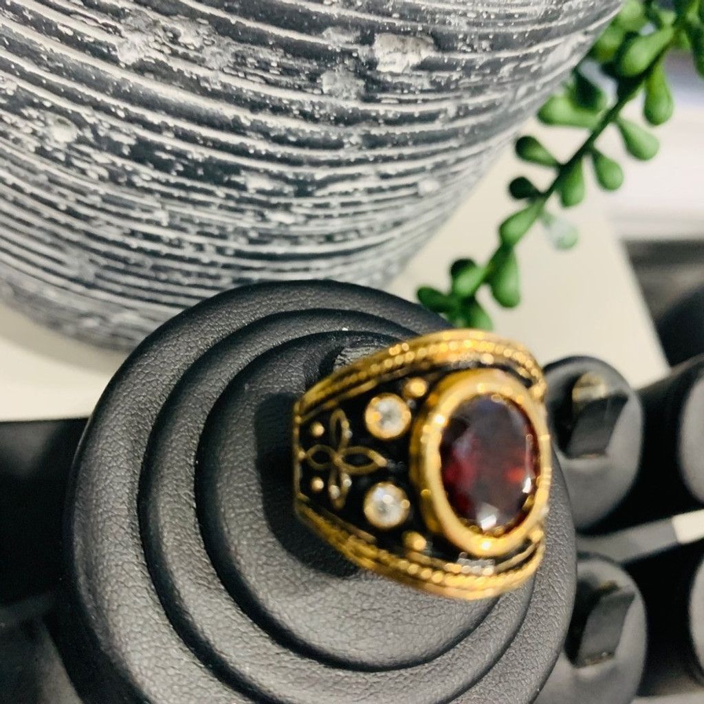 Other High quality Gold Plated Ring with red garnet stone Size ONE SIZE - 2 Thumbnail