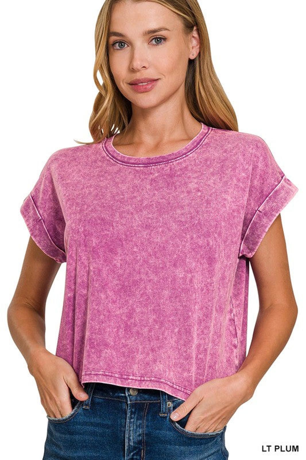 Other Acid Wash Cotton Folded Sleeve Top Zenana Size S / US 4 / IT 40 - 5 Thumbnail
