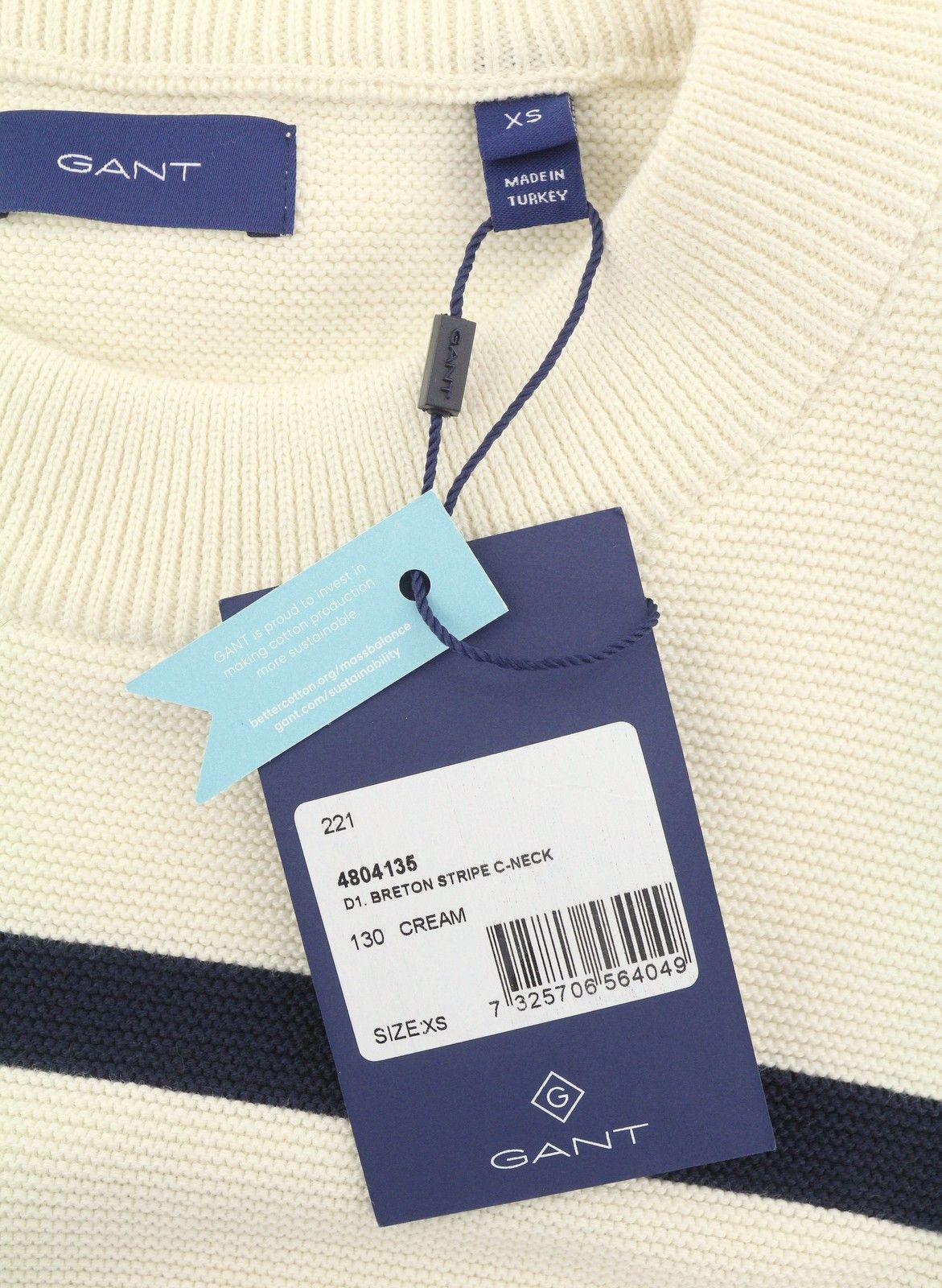 Gant BRETON STRIPE C-NECK XS Cream Tight-Knit Stretch 88112 Size XS / US 0-2 / IT 36-38 - 7 Thumbnail