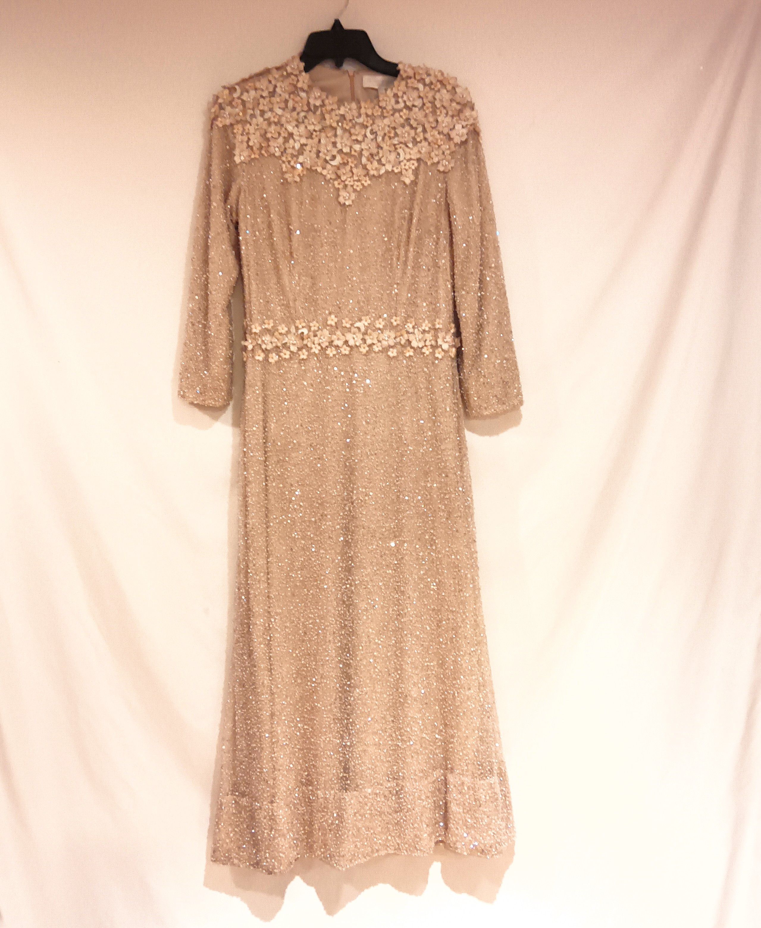 Wedding Gown Maxi Dress Size FR 44 USA 12 (L) Beige Floral
