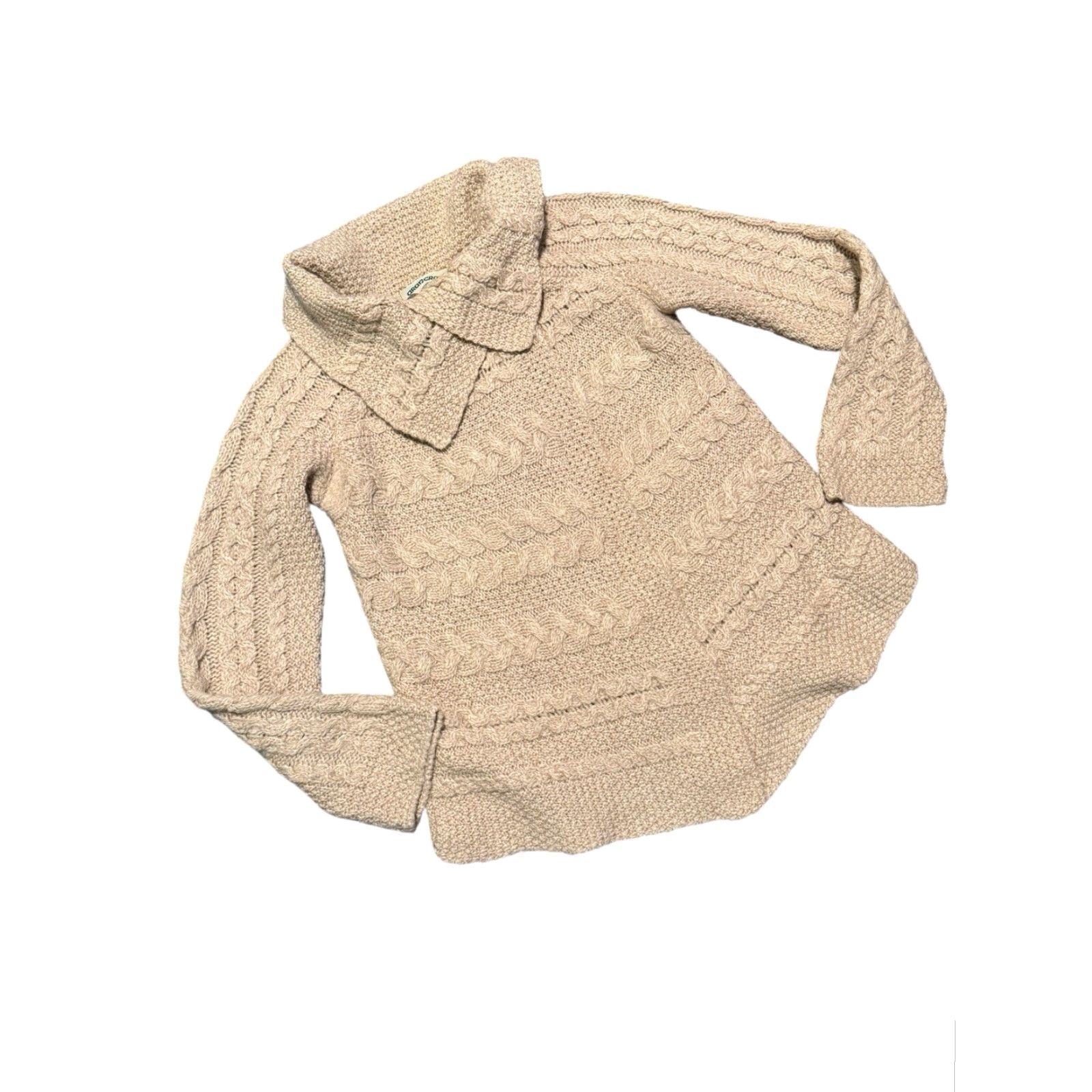 Vintage Aran Crafts Ireland 100% Merino Wool One Button Sweater Shawl Collar Cardigan Size M Beige Womens Sweater Size M / US 6-8 / IT 42-44 - 3 Thumbnail