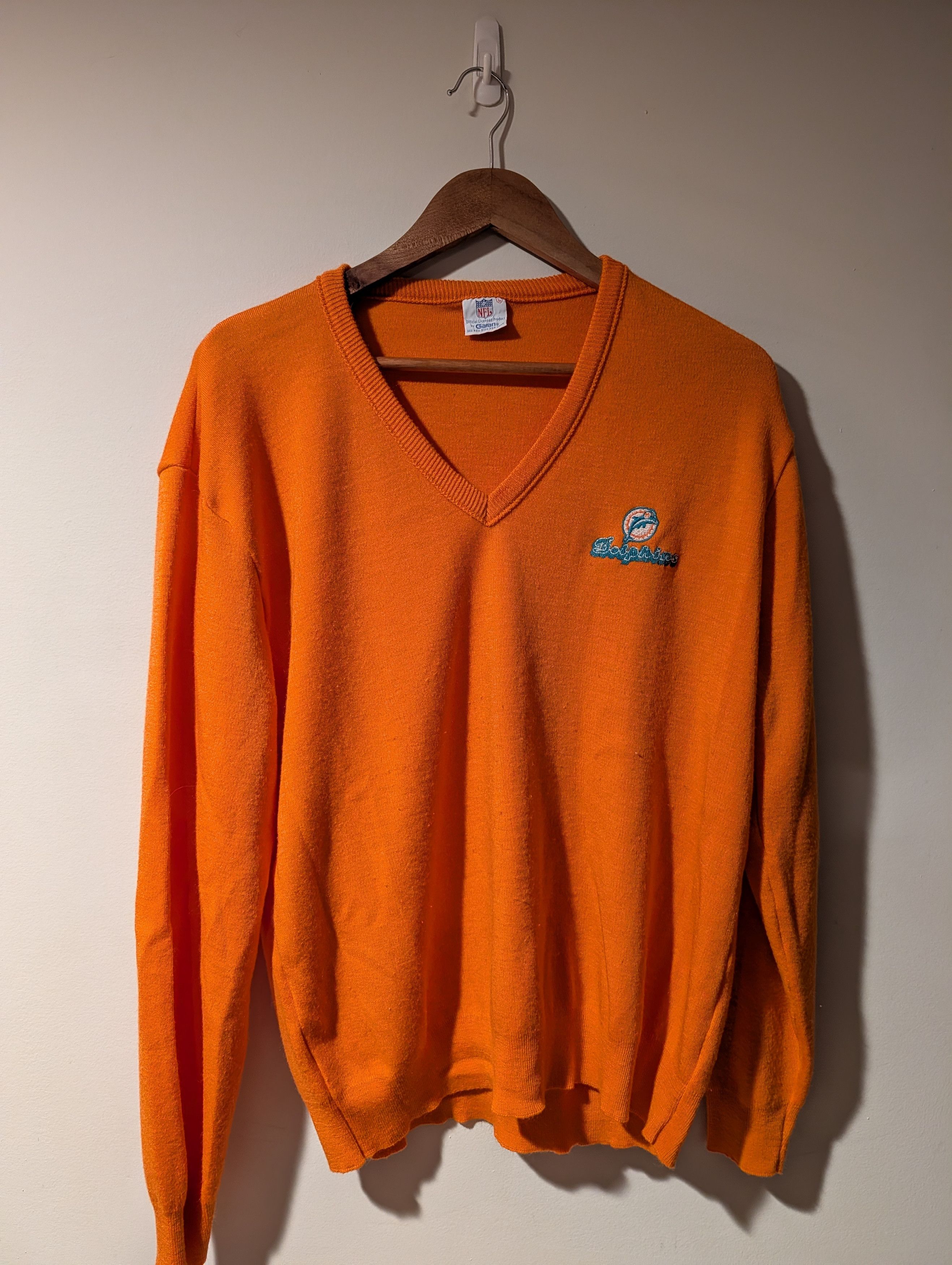 NFL Vtg Miami Dolphins NFL Football V Neck Sweater Garan 80s Size US L / EU 52-54 / 3 - 1 Thumbnail