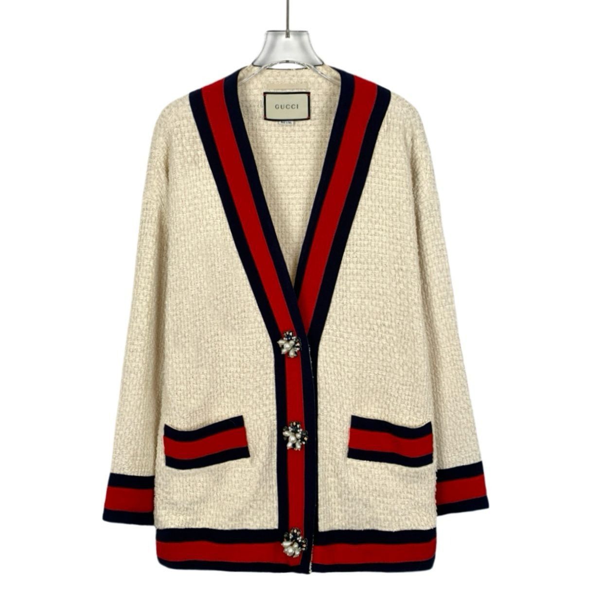 Gucci Gucci Beige Pearl Buckle Striped Cotton V-Neck Long Sleeve K Size XS / US 0-2 / IT 36-38 - 1 Thumbnail