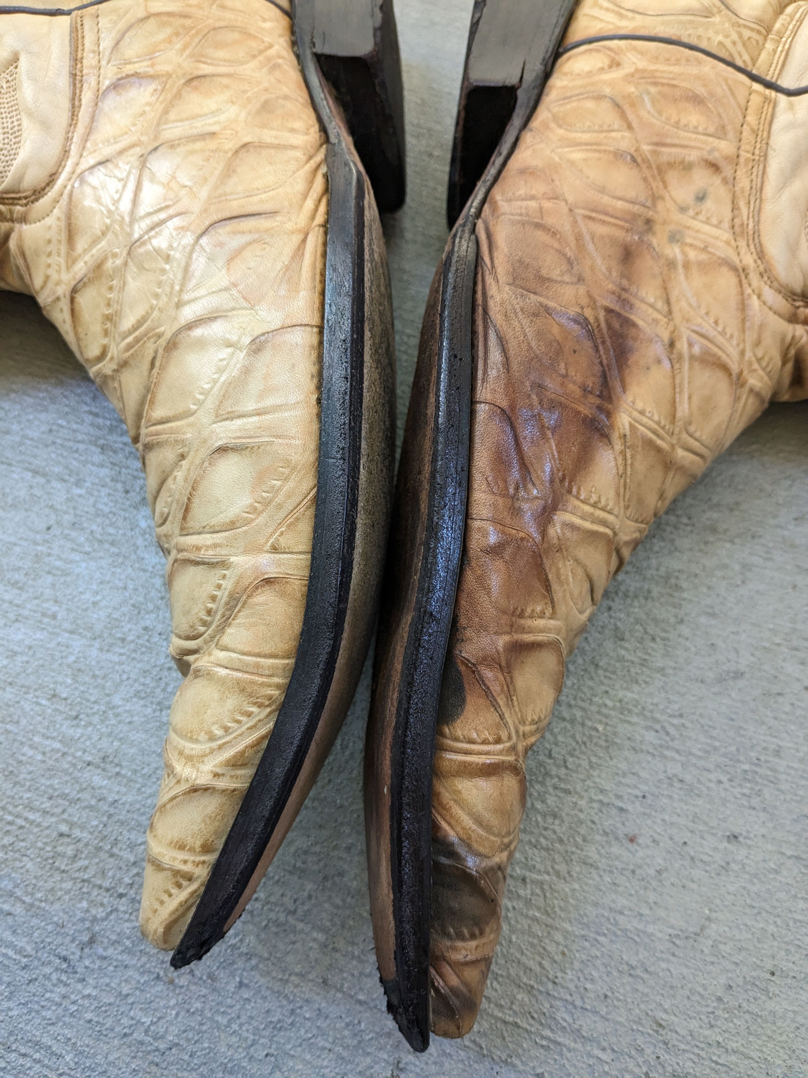 Genuine Leather Vintage Cowboy Boots Beige Leather 10.5 Botas Western Size US 10.5 / EU 43-44 - 10 Thumbnail