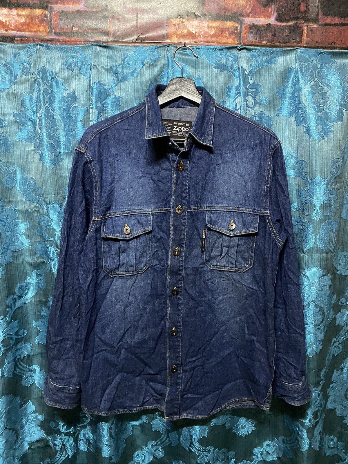 image of Vintage Zippo Blue Work Shirt, Men's (Size Medium)
