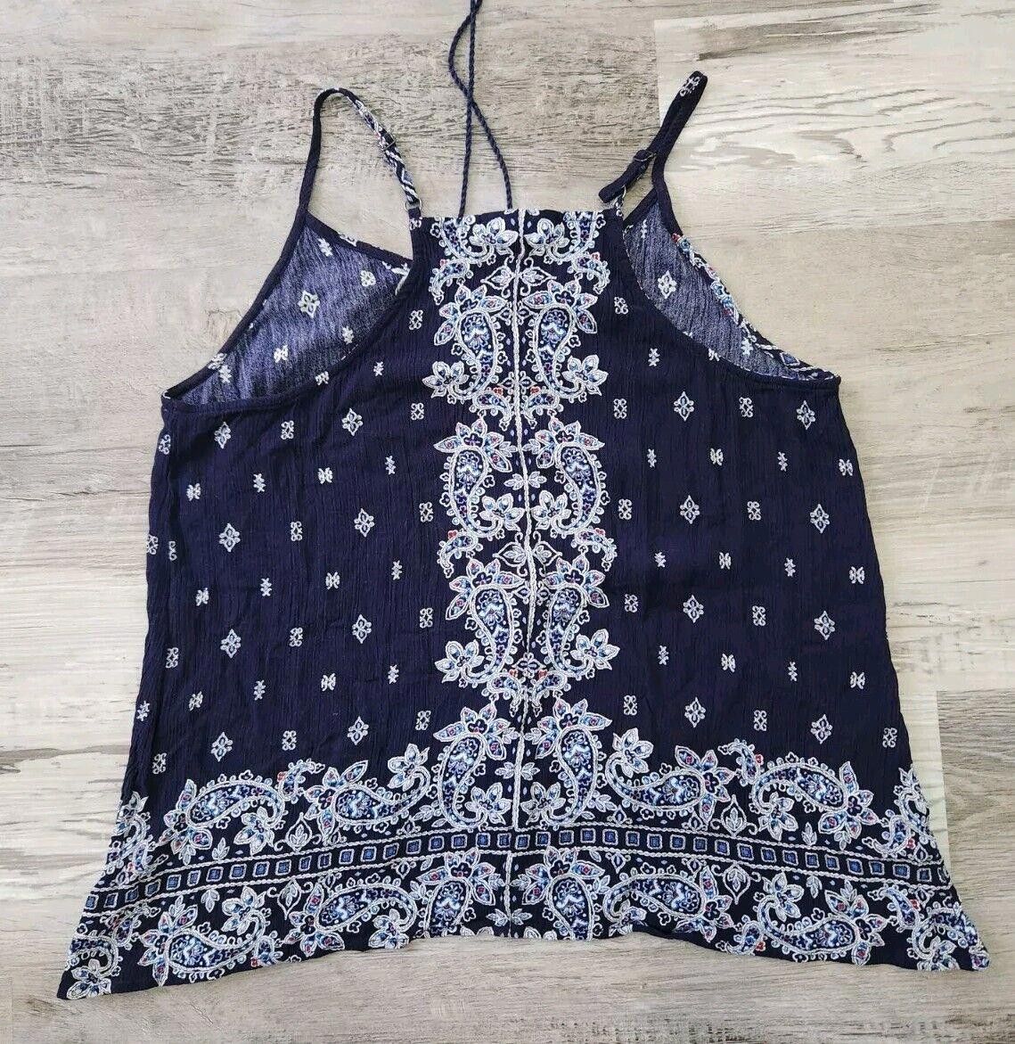 Designer Luq Tank Top Medium Boho Hippie Blue Tassled V Neck Size M / US 6-8 / IT 42-44 - 2 Thumbnail
