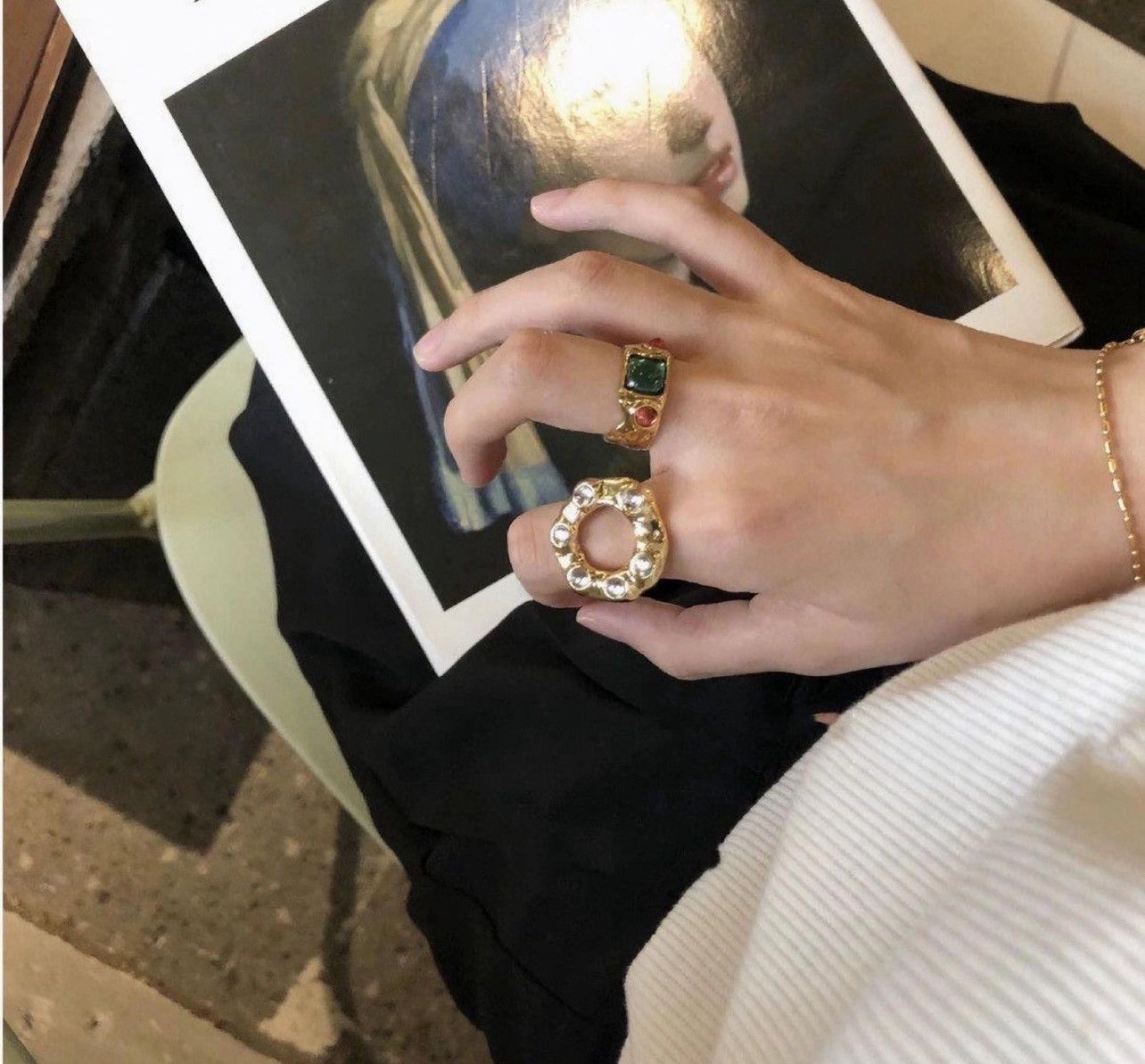 Jewelry Irregular Chunky Ring Gold, Boho Maximalistlist Ring Set Size ONE SIZE - 3 Thumbnail