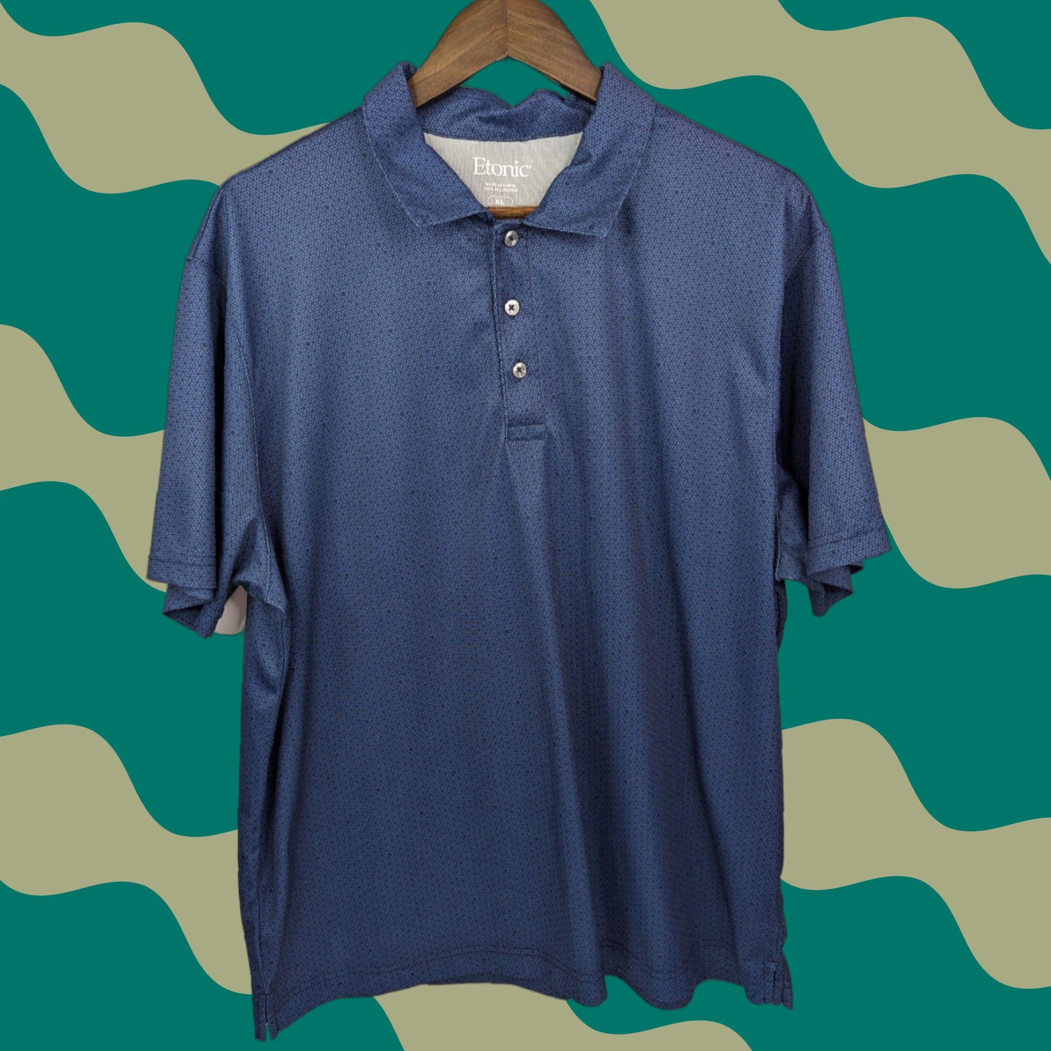 Vintage Etonic Golf Polo Performance Men's XL Blue Geometric Dot Pattern Stretch Wicking Size US XL / EU 56 / 4 - 1 Thumbnail
