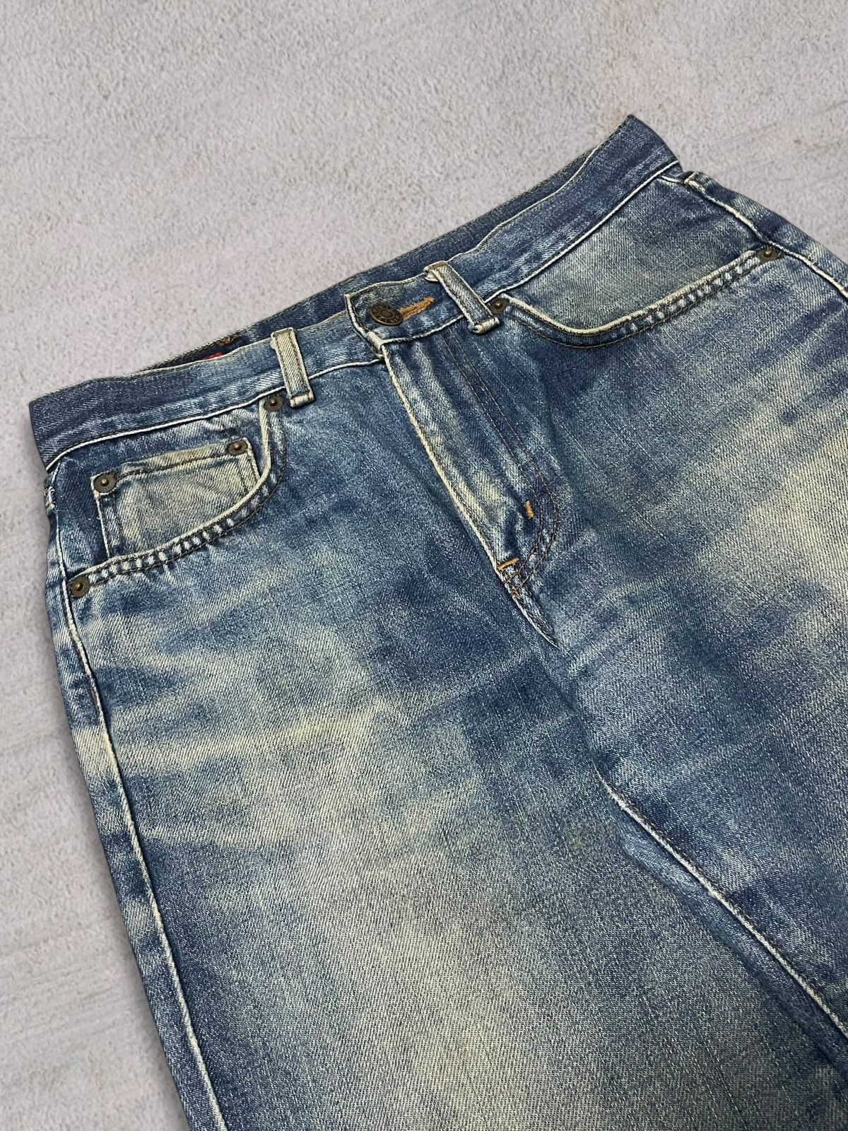Edwin Vintage Edwin 503 Bootcut Distressed Blue Wash Bleach Jeans Size 29" - 6 Thumbnail