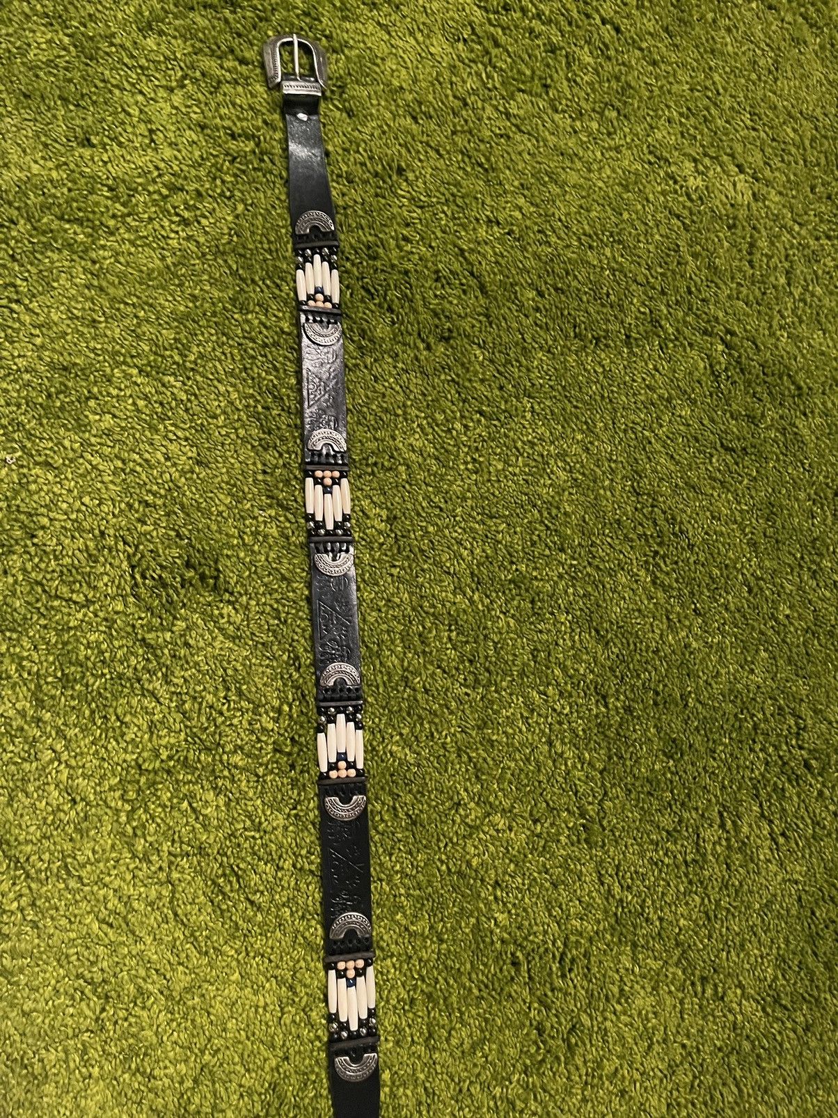Cowboy Equipment × Genuine Leather × Vintage Western cowboy style vintage belt with bones and steel Size ONE SIZE - 6 Thumbnail