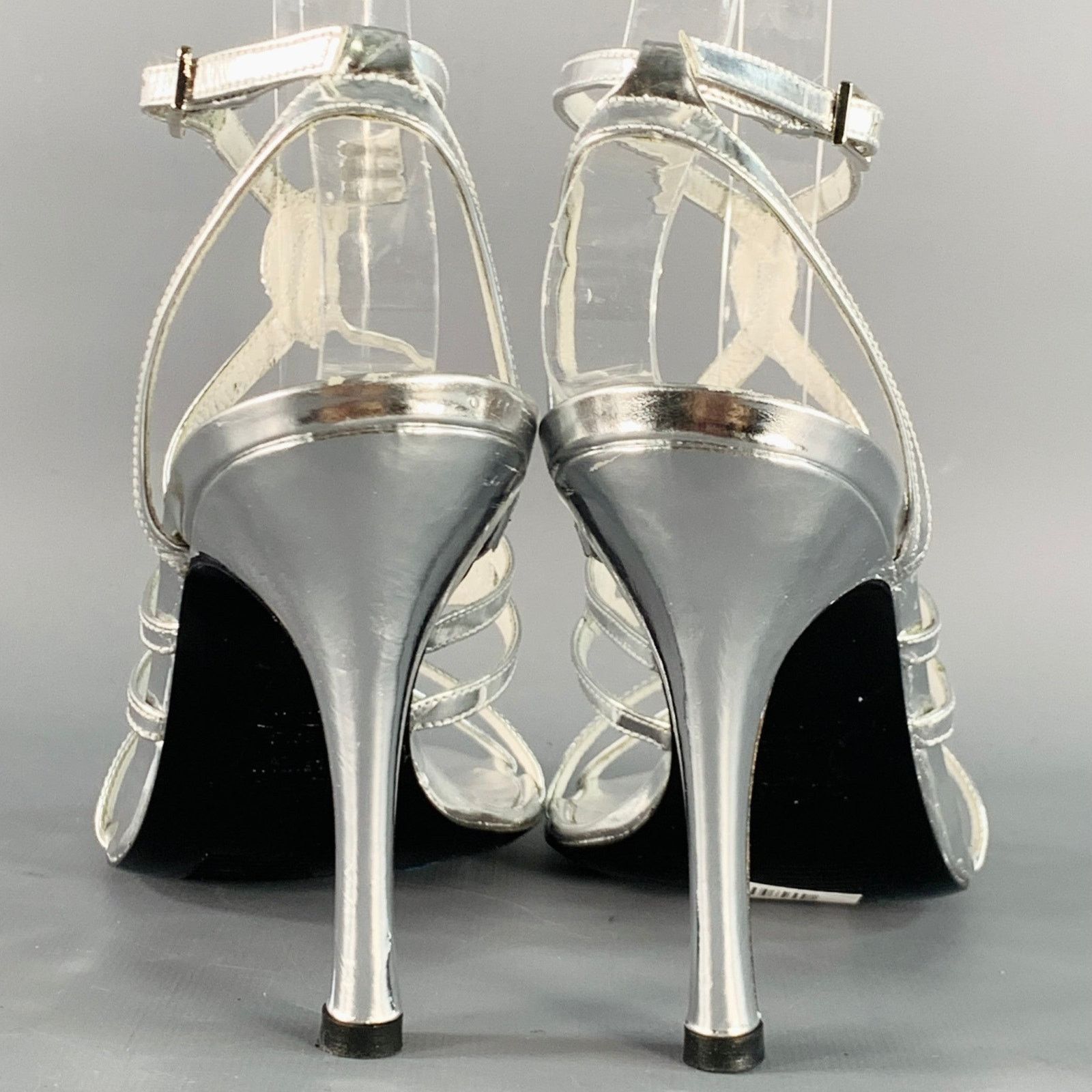 Stuart Weitzman Metallic Silver Patent Leather Strappy Ankle Strap Sandals Size US 6 / IT 36 - 3 Thumbnail