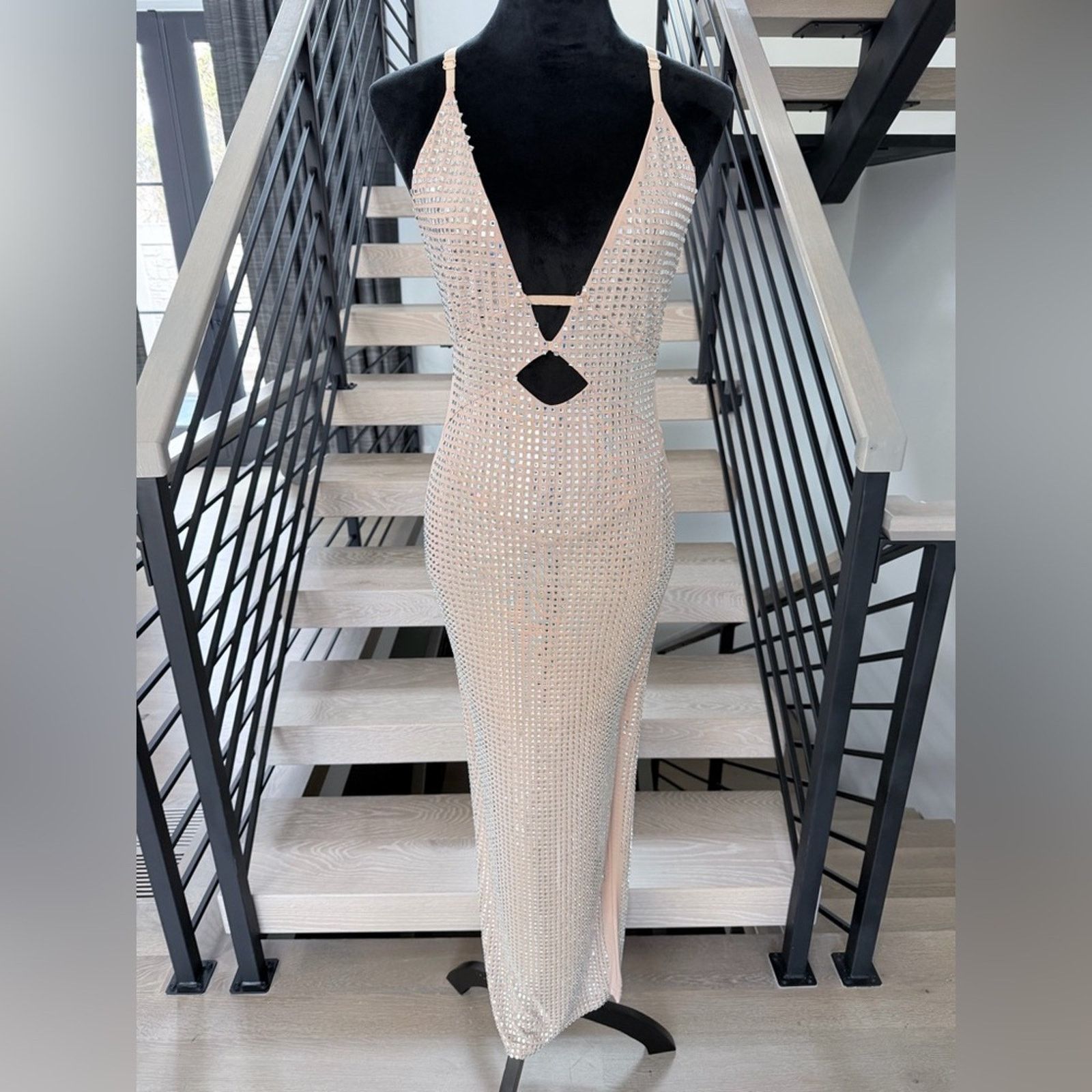 Other New Beige rhinestone Evening Wedding Cocktail Dress size S Size S / US 4 / IT 40 - 6 Thumbnail