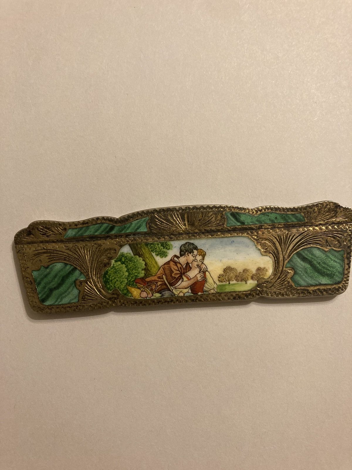 Vintage Antique Green Enamel 800 Silver Comb Cover Holder Italy Size ONE SIZE - 1 Thumbnail
