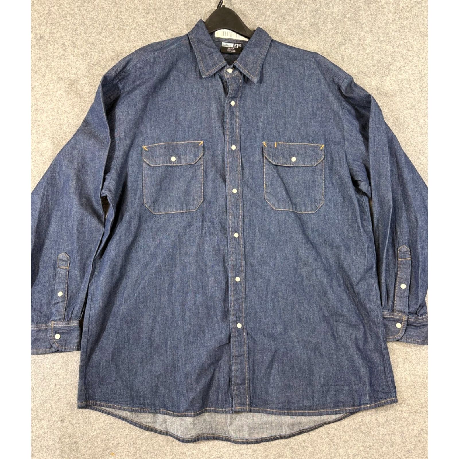 Denime UniFirst Western Shirt Mens XLT Blue Denim Pearl Snap Flap Pockets Long Sleeve Size US XL / EU 56 / 4 - 2 Thumbnail