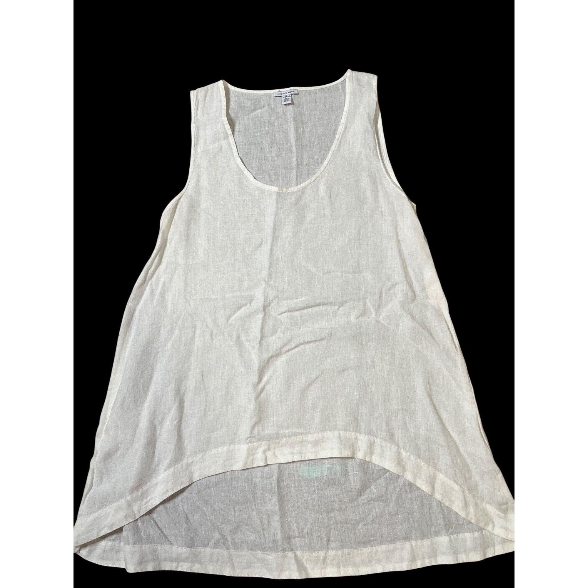 Saks Fifth Avenue Saks Fifth Avenue White Linen High-Low Tank Top Womens XL Size XL / US 12-14 / IT 48-50 - 2 Thumbnail
