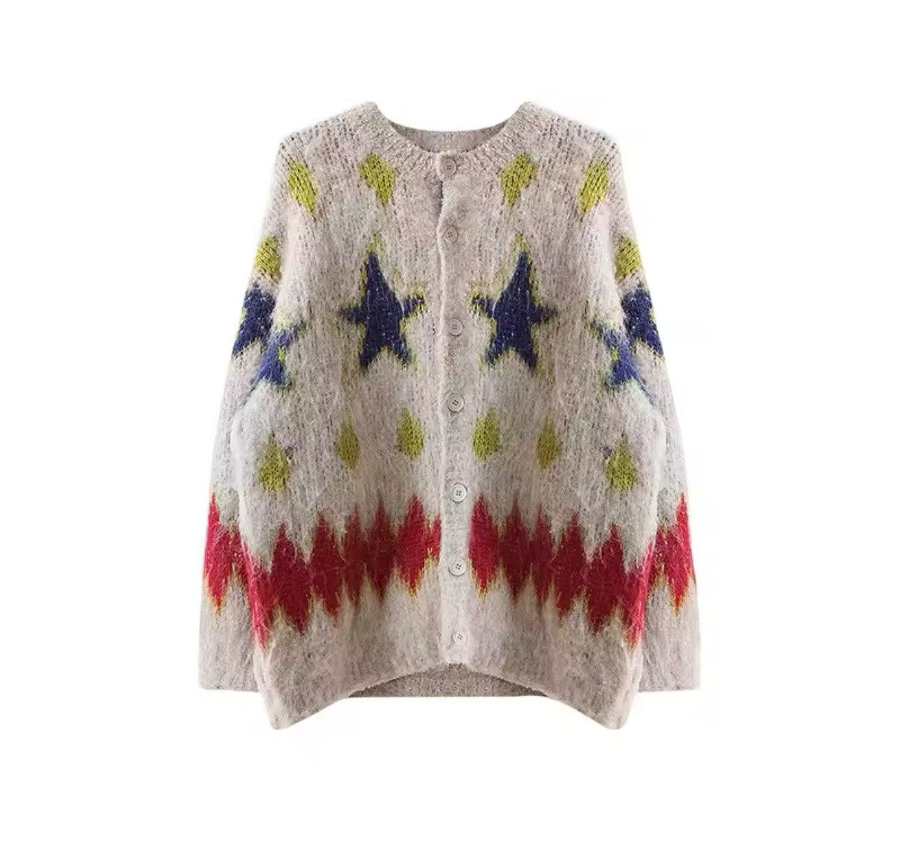 Japanese Brand Retro Patchwork Knitted Star Cardigan Size US M / EU 48-50 / 2 - 5 Thumbnail