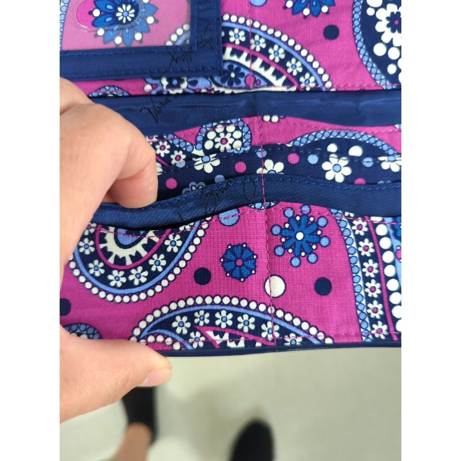 Vera Bradley VINTAGE Vera Bradley Large Wristlet Wallet Clutch Making Waves Trifold Purple Floral/Paisley Cotton Patent Leather Strap Size ONE SIZE - 7 Thumbnail