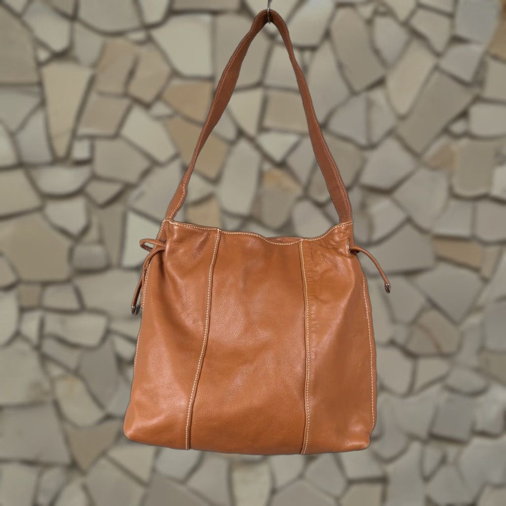 Donald Pliner Donald J Pliner Brown Leather Shoulder Bag Cinch Bucket Purse Handbag Tan Usa in White, Women's