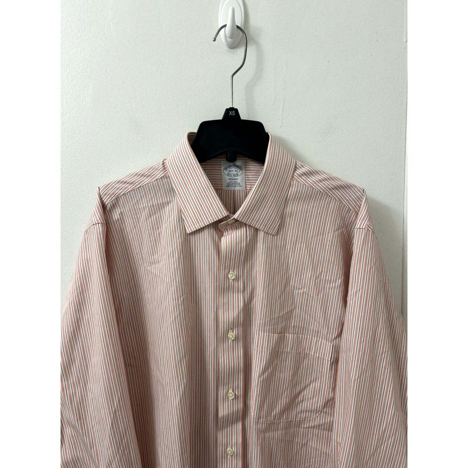 Brooks Brothers Brooks Brothers Shirt Mens 16.5 Orange White Striped Regent Non Iron L/S Dress Shirt Louis Reg Reviews? Size US XL / EU 56 / 4 - 2 Thumbnail