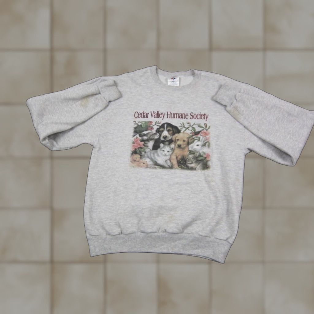 Jerzees VINTAGE Jerzees Sweatshirt Mens S Gray Graphic Print 90s Humane Society Animals Crew Neck Pullover Size US S / EU 44-46 / 1 - 1 Thumbnail