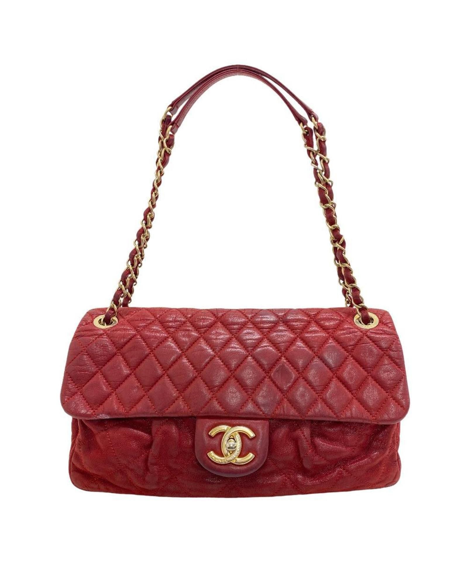 image of Chanel Luxurious Red Leather Matelasse Shoulder Bag, Women's