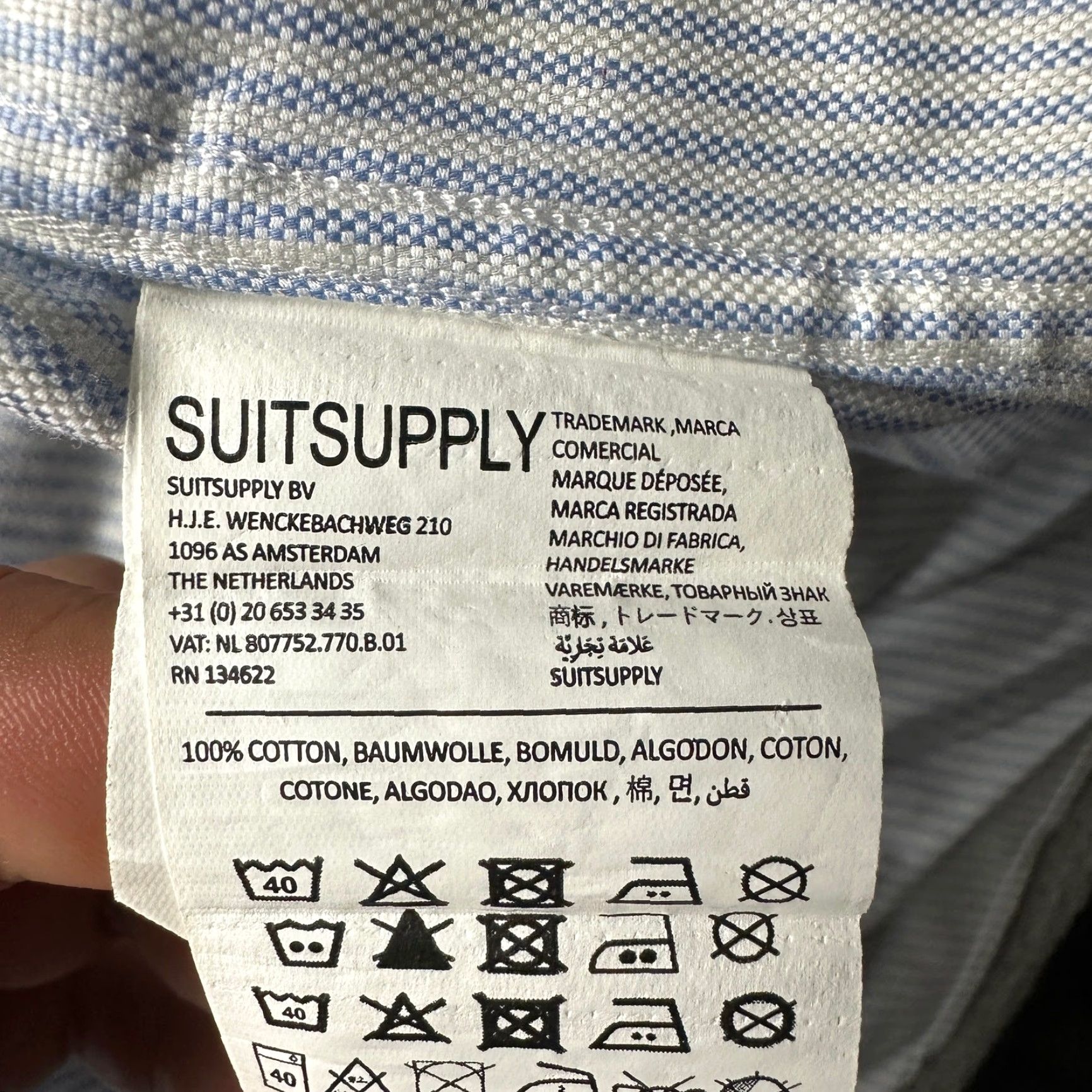 Suitsupply Suitsupply Traveller Extra Slim Fit Dress Shirt Mens XL 17 43 Long Sleeve Striped Blue White Size 46R - 7 Thumbnail