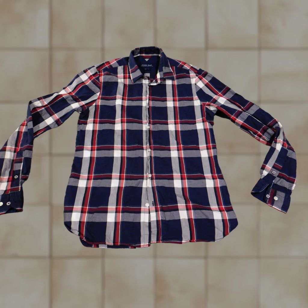 Zara Zara Shirt Slim Blue Button-Up Casual Geometric Knit Cotton Button-Down Collar Mens Small Size US S / EU 44-46 / 1 - 1 Thumbnail