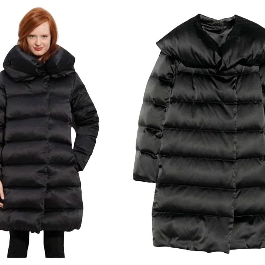 Diane von Furstenberg DVF Goose Down Black Satin Zona Puffer Zip Hood Coat Size P Size XS / US 0-2 / IT 36-38 - 14 Thumbnail