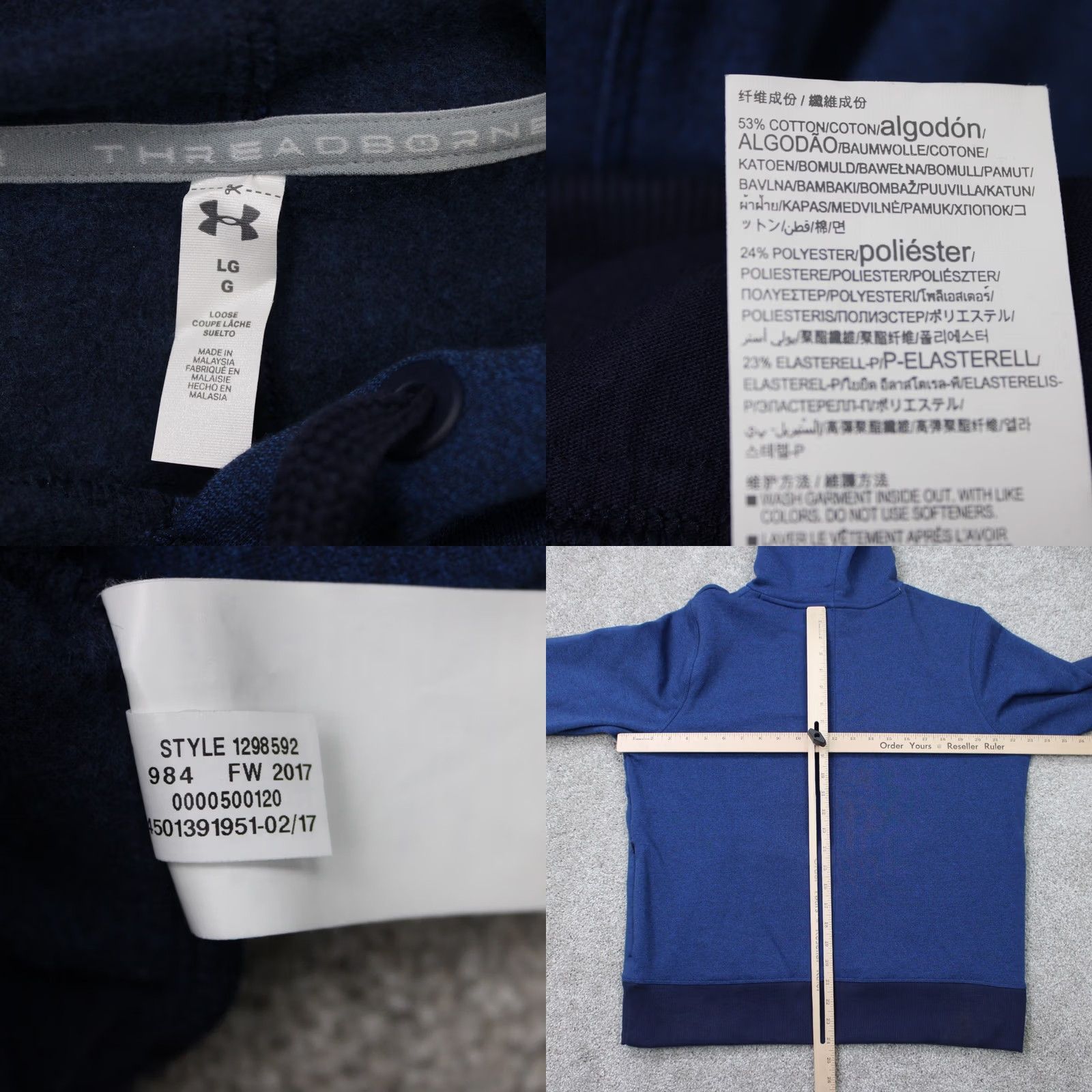 Under Armour Under Armour Hoodie Womens Large Blue UA Threadborne Fleece Hooded Sweatshirt Size L / US 10 / IT 46 - 8 Thumbnail