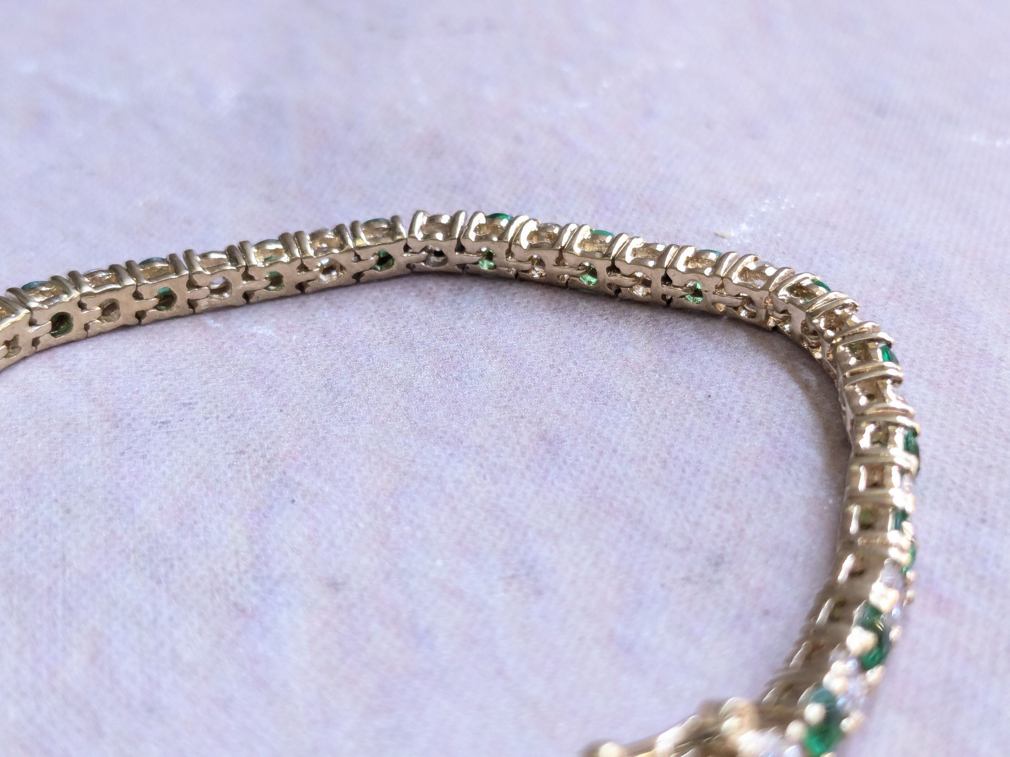 Jewelry Sterling Silver Tennis Bracelet Green Clear CZ Round 7.25 Size ONE SIZE - 6 Thumbnail