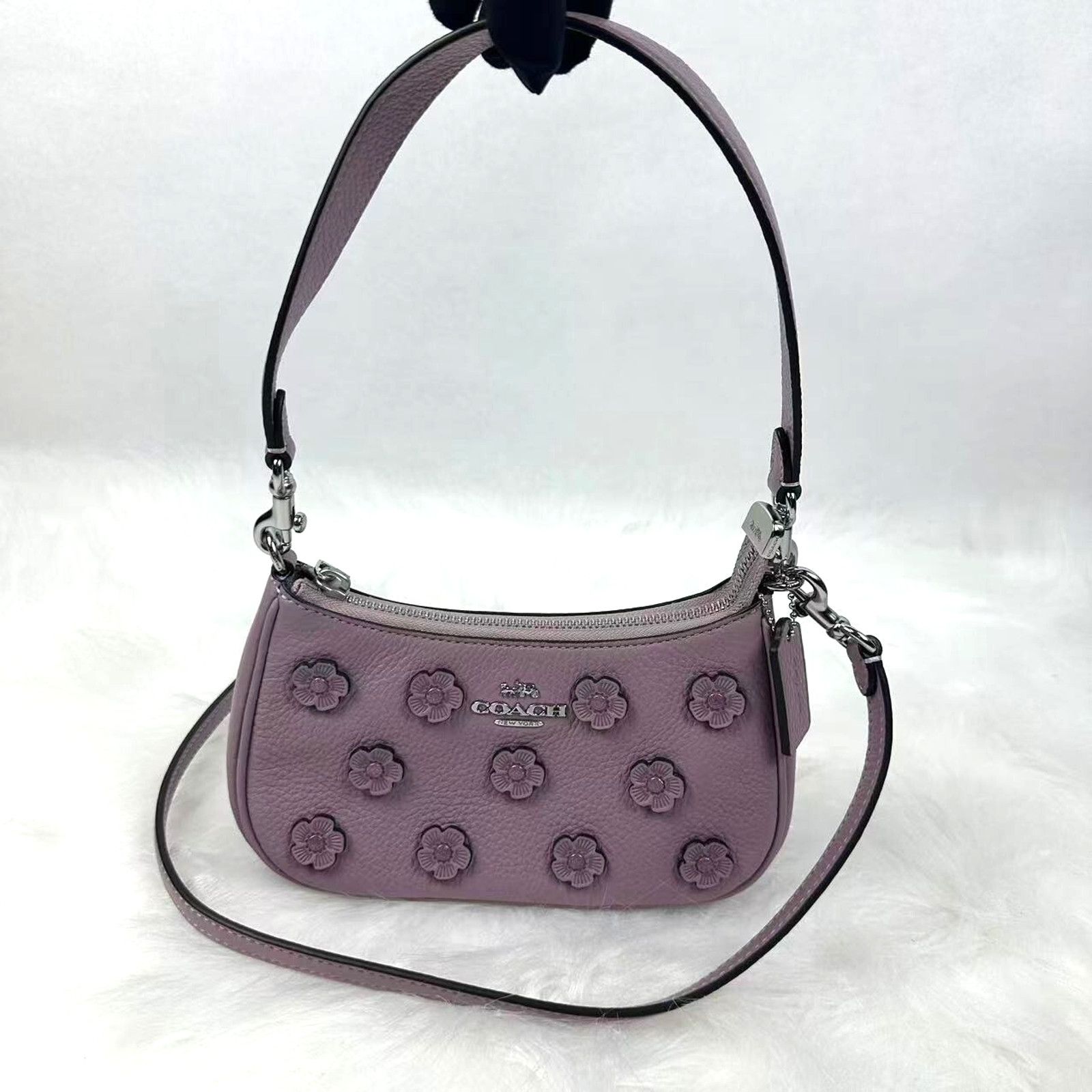 Coach Teri Mini Crossbody Bag Floral Applique Lilac Purple, Women's