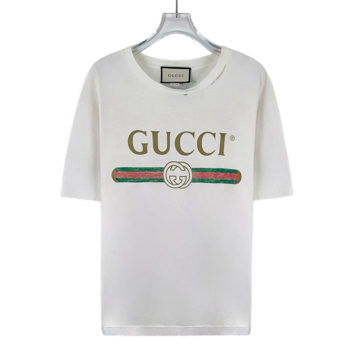 Gucci Gucci White Logo Print Cotton Crew Neck T-shirt K26WX Size US XS / EU 42 / 0 - 1 Thumbnail