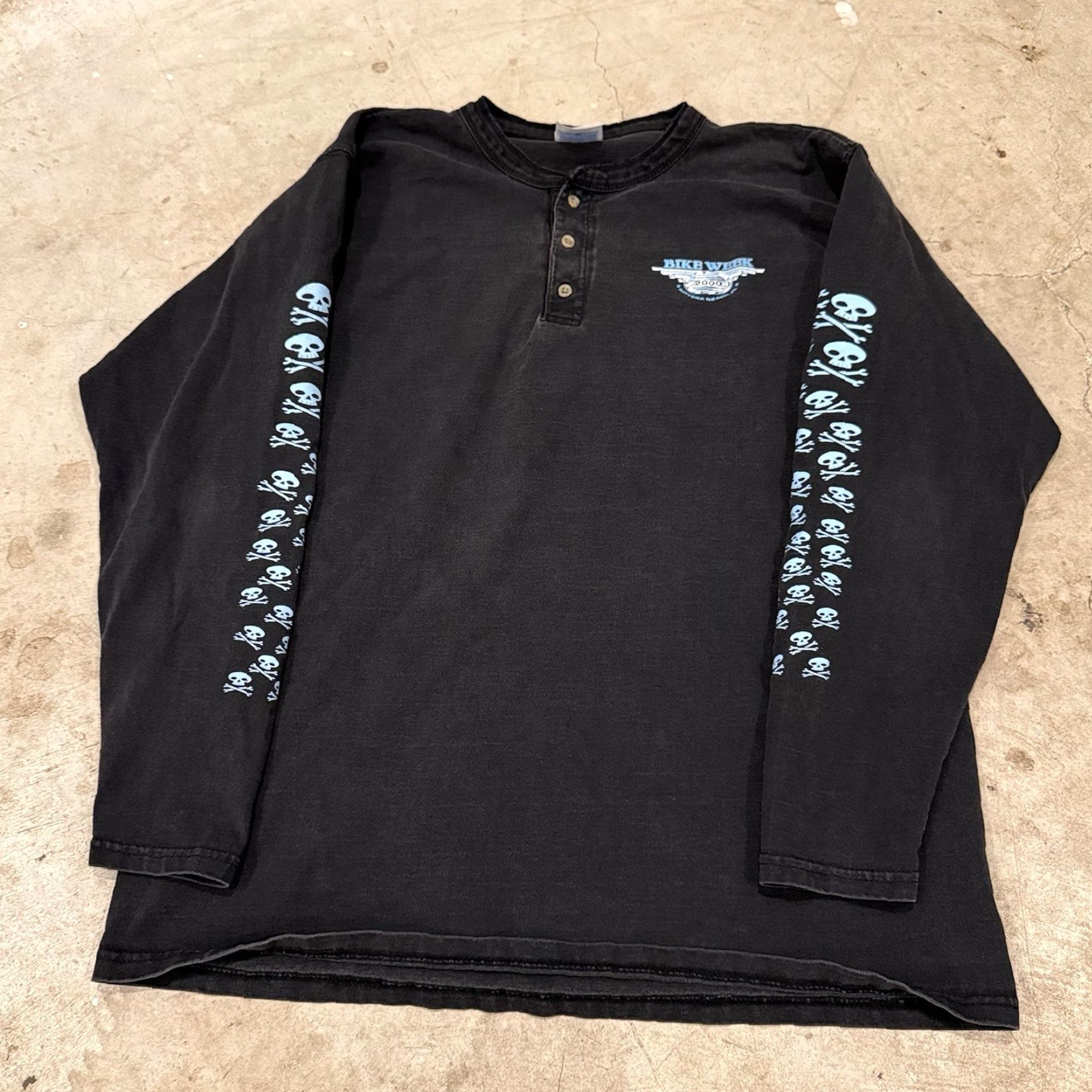 Vintage VINTAGE 90s Bike Rally Hog Skulls Long Sleeve Henley Mens Large CRAZY GRAPHIC Shirt Size US L / EU 52-54 / 3 - 2 Thumbnail