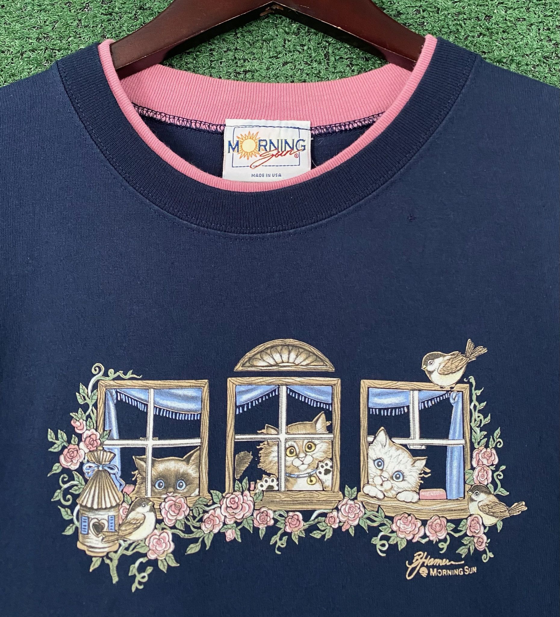 Other 90’s Morning Sun Cat Kitten Birds T-shirt Large Size L / US 10 / IT 46 - 2 Thumbnail