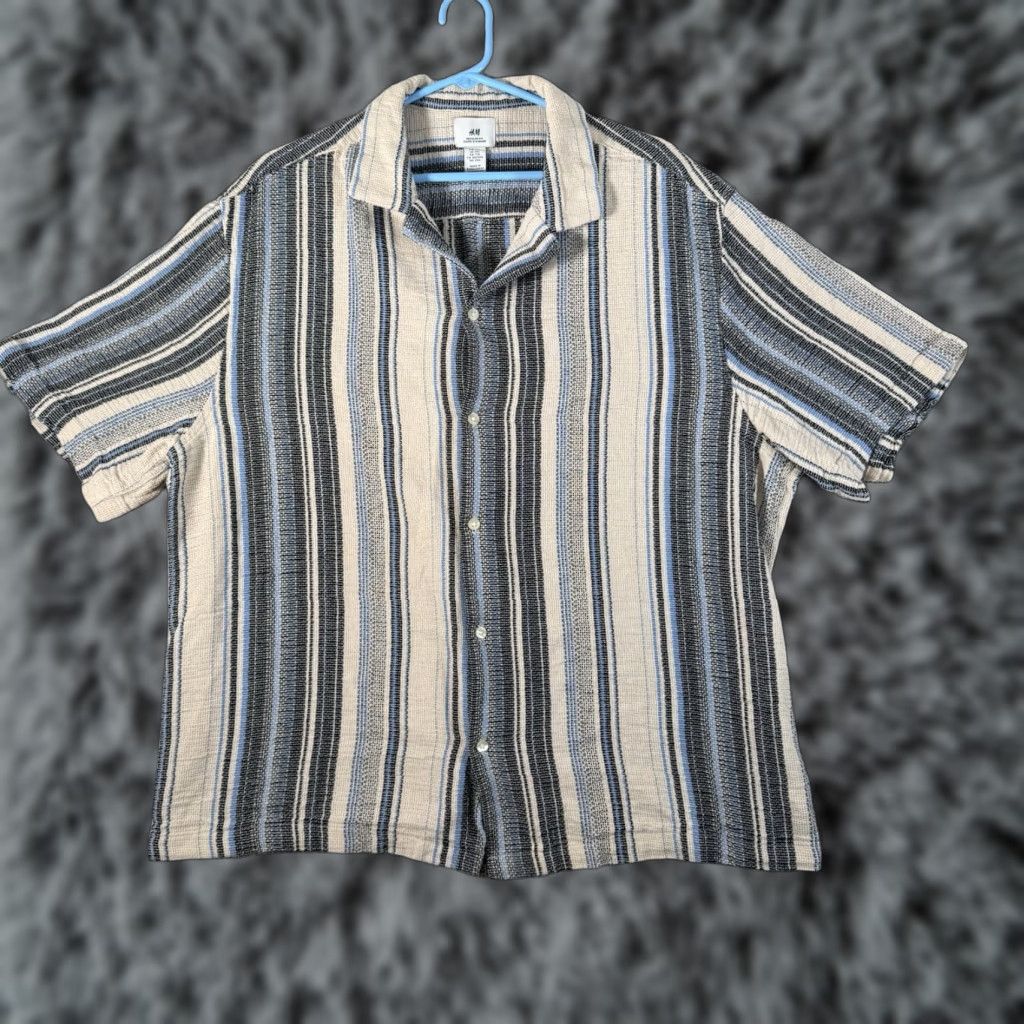 H&M H&M Woven XXL Shirt Button-Up Men Casual Short Sleeve Collared Multicolor Striped 70s Retro Bohemian Beach Surfing Skater Streetwear Size US XXL / EU 58 / 5 - 1 Thumbnail