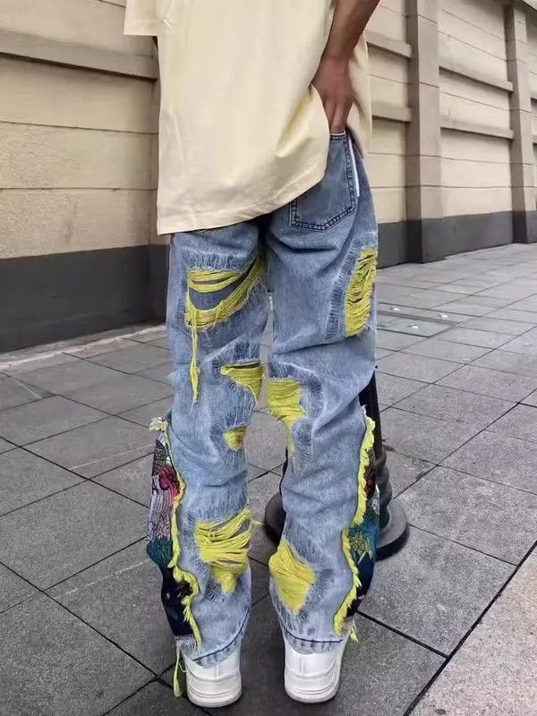 VIBE Retro heavy embroidery ripped washed distressed jeans Size US 31 - 4 Thumbnail