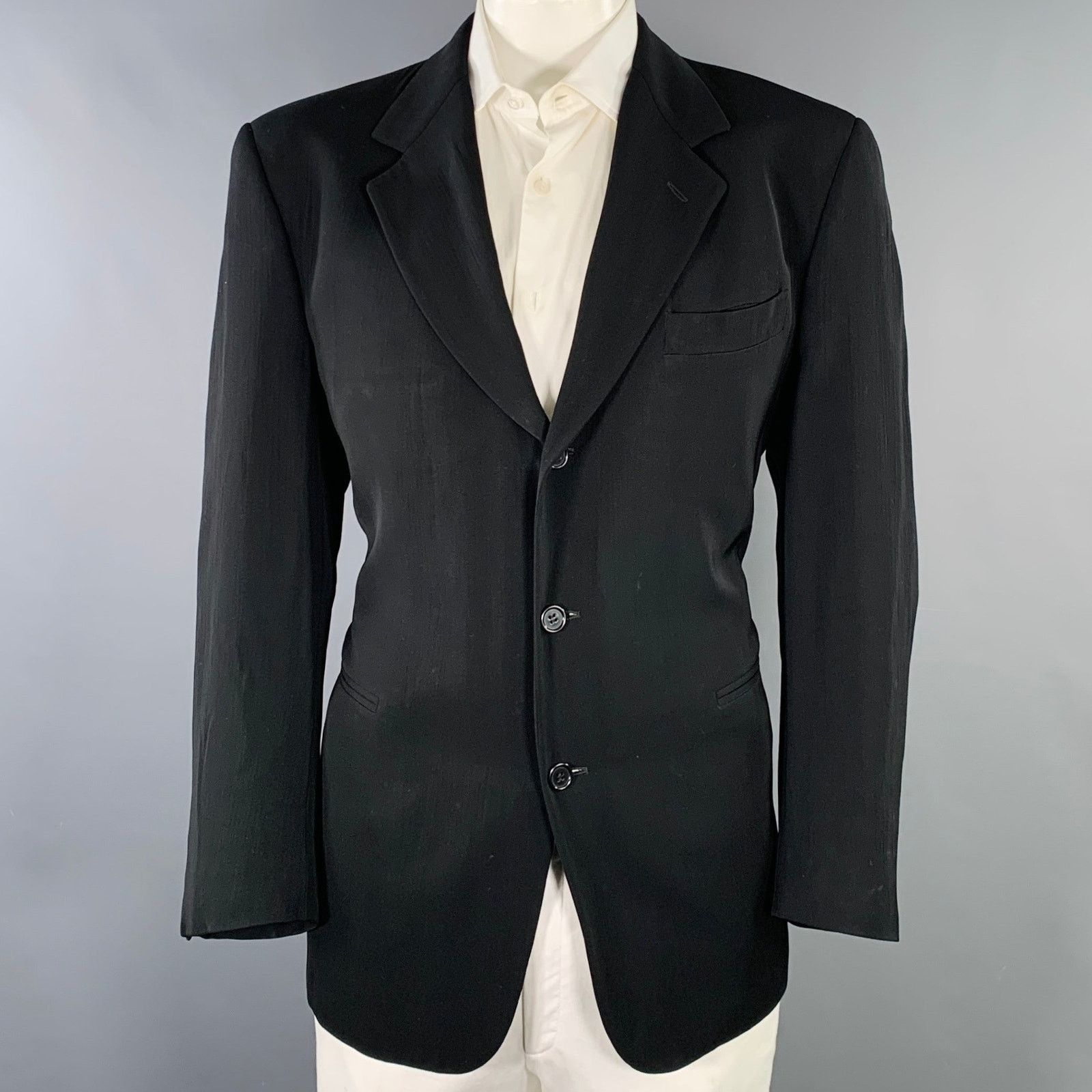 DONNA KARAN Size 44 Black Notch Lapel Sport Coat
