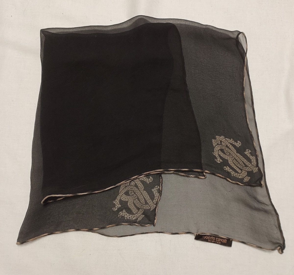 Designer × Roberto Cavalli Roberto Cavalli Black Designer Logo Squared Silk Scarf Size ONE SIZE - 2 Thumbnail