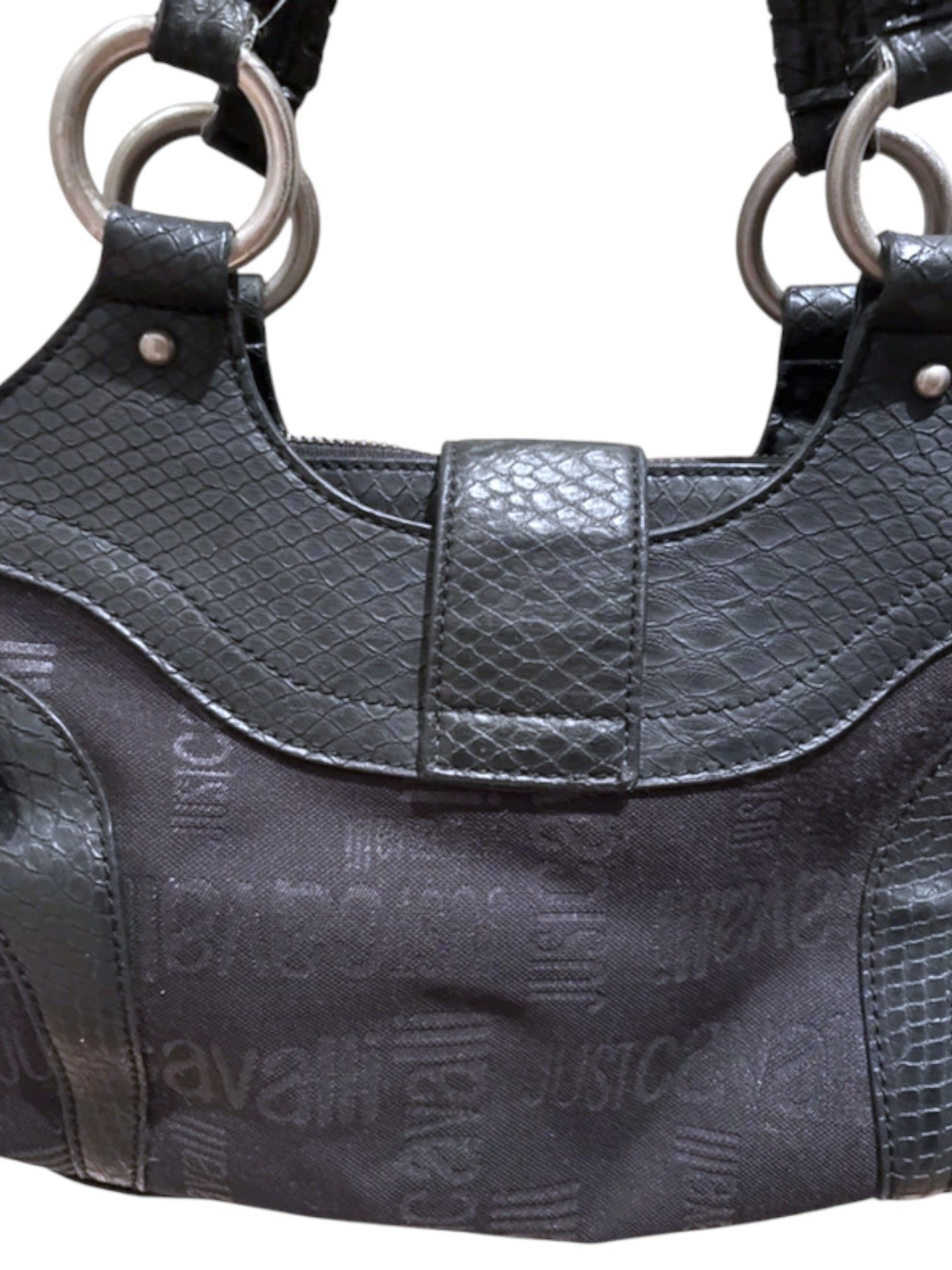 Just Cavalli Just Cavalli Black Monogram Canvas & Python Hobo Bag c.2000s Size ONE SIZE - 5 Thumbnail