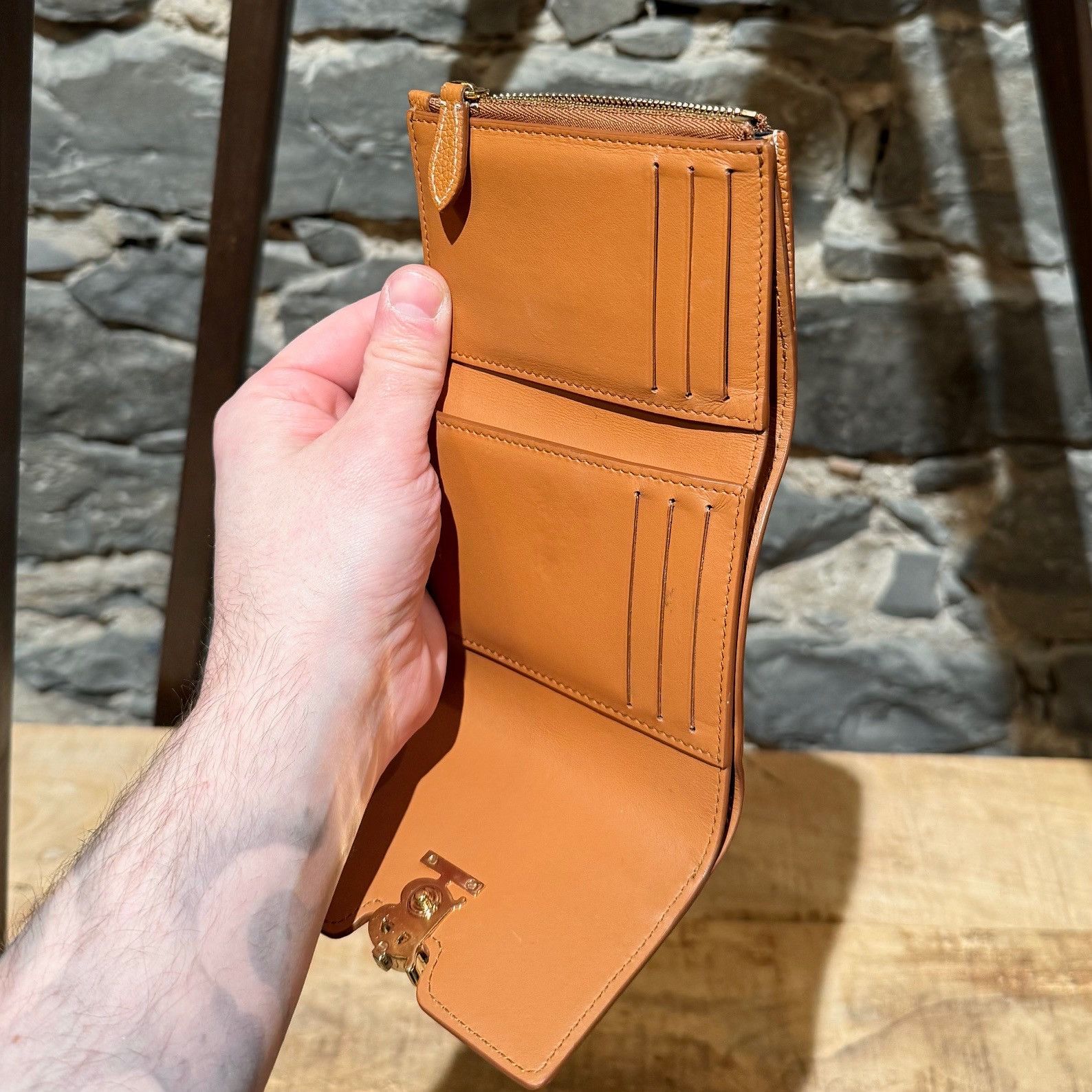 Burberry Burberry TB Compact Trifold Tan Grained Leather Wallet Size ONE SIZE - 11 Thumbnail