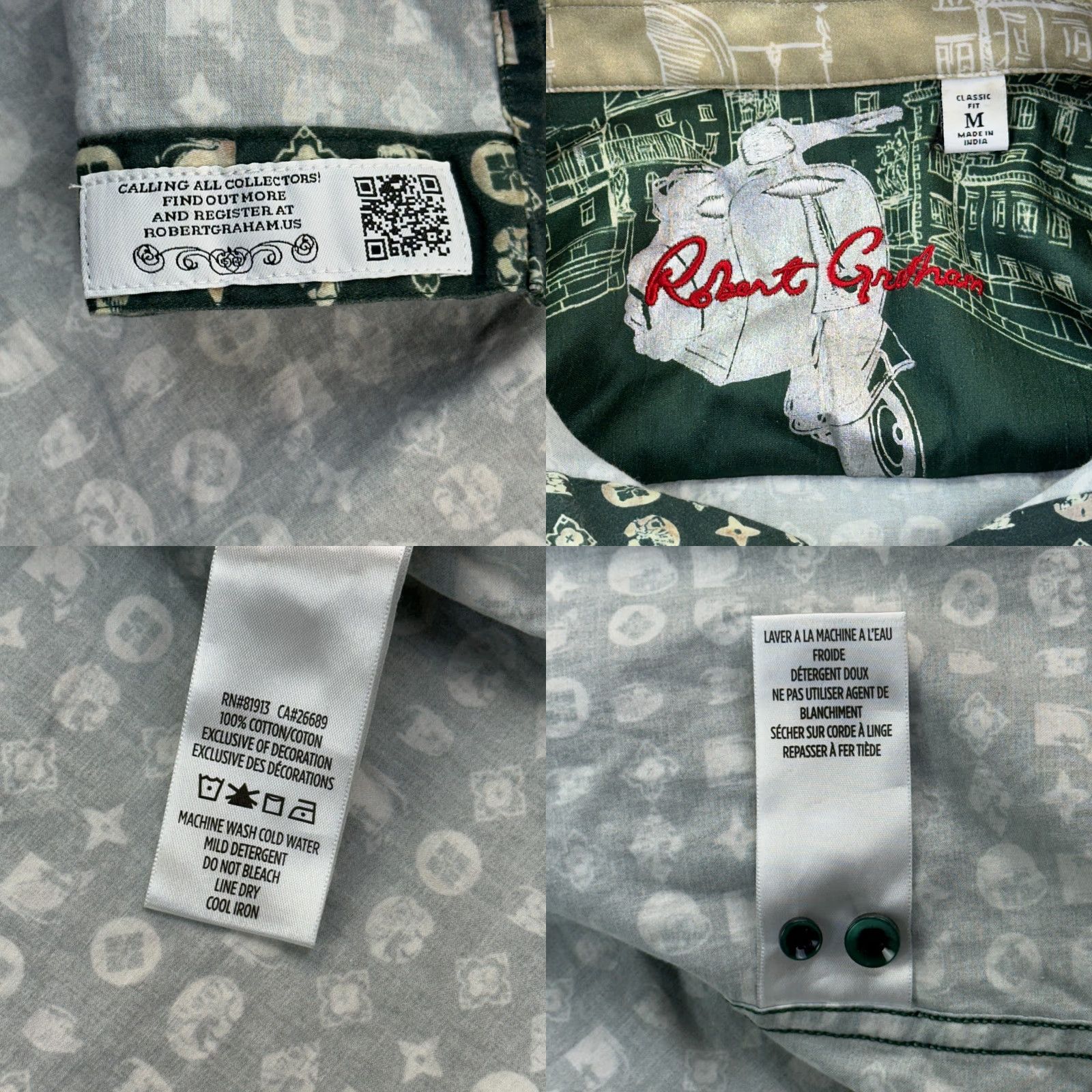 Robert Graham Robert Graham Shirt Mens Medium Green Geometric Print Flip Cuff Classic Fit Shirt_Mens_Green_Geometric_Print_Flip_Cuff_Classic_Fit Size US M / EU 48-50 / 2 - 8 Thumbnail