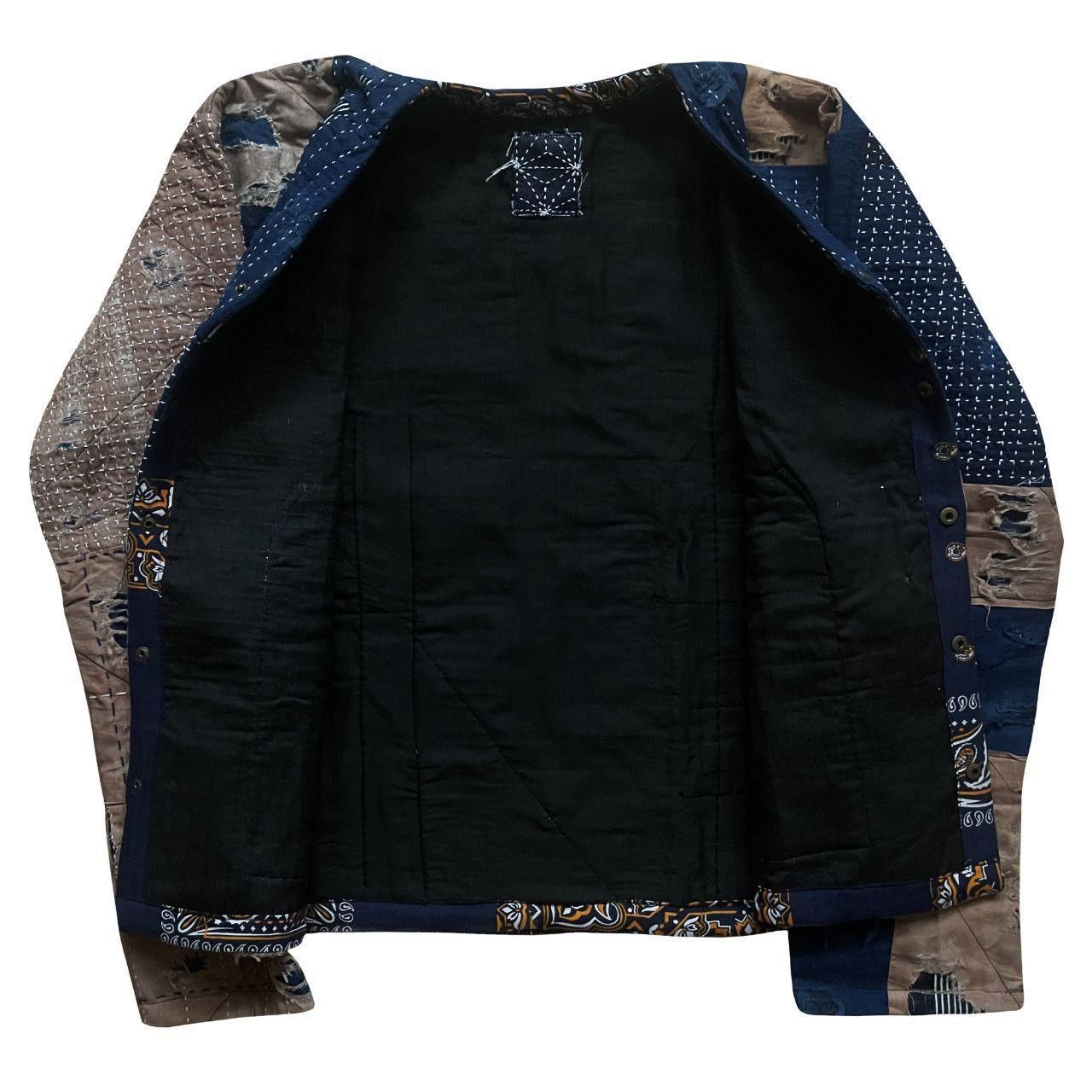 Kapital Indigo Collarless Boro Sashiko Denim Jacket Size US M / EU 48-50 / 2 - 8 Thumbnail