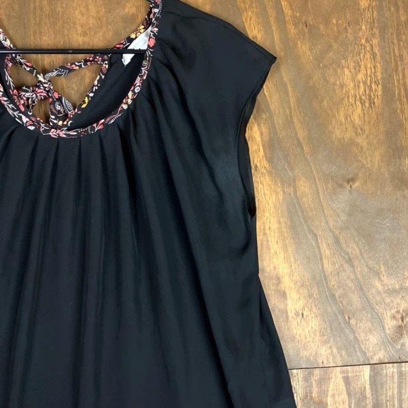 Vintage LC Lauren Conrad Blouse Womens Sleeveless XL Black Multi Floral Back Tie Pleated Crew Neck Chiffon Lightweight Casual Workwear Party/Cocktail Size XL / US 12-14 / IT 48-50 - 5 Thumbnail