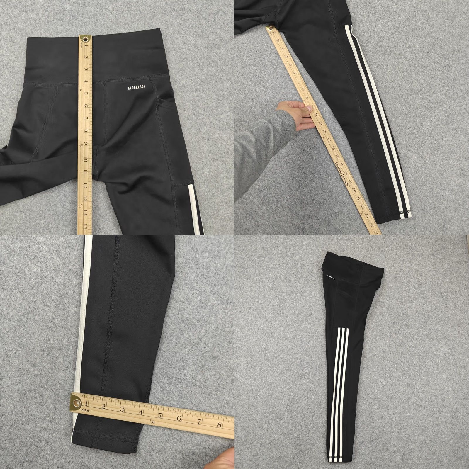 Adidas Adidas Leggings Womens XS Black Mid Rise Ankle AEROREADY Side Stripe Pockets Size 26" / US 2 / IT 38 - 8 Thumbnail